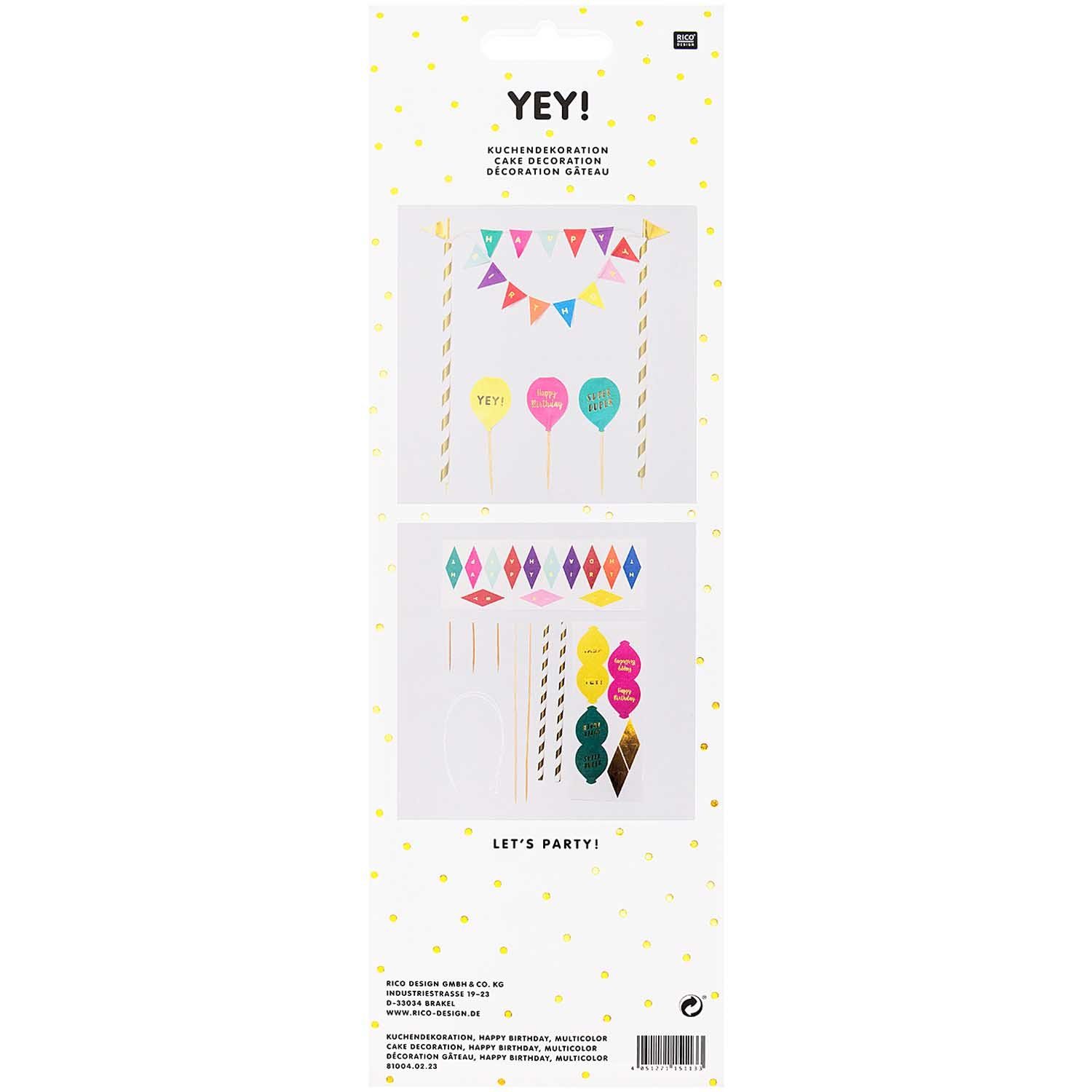 Rico Party YEY! Let's Design Kuchendekoration Multicolor Birthday, Happy Dekoobjekt