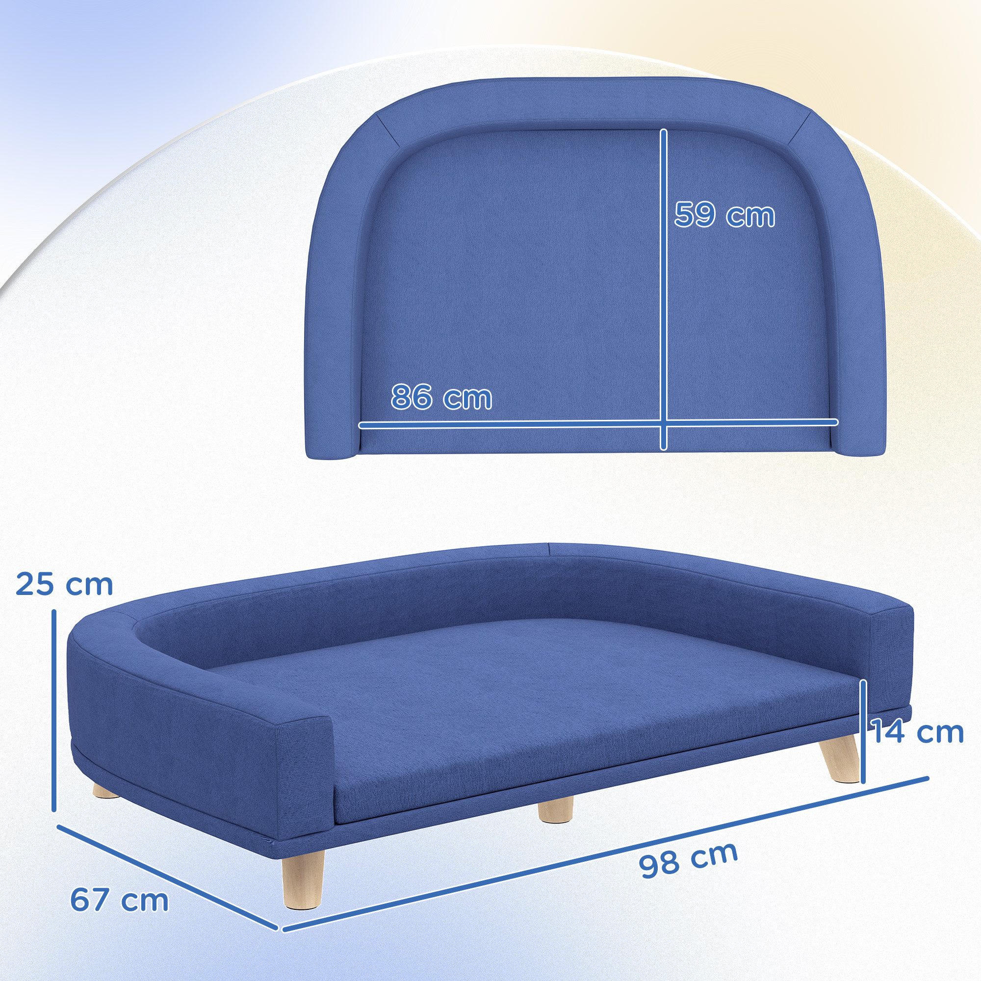PawHut Tierbett Hundesofa Hundecouch mit Rückenlehne für große Hunde bis 30 kg, Polyester, für große Hunde, 98 x 67 x 25 cm Blau