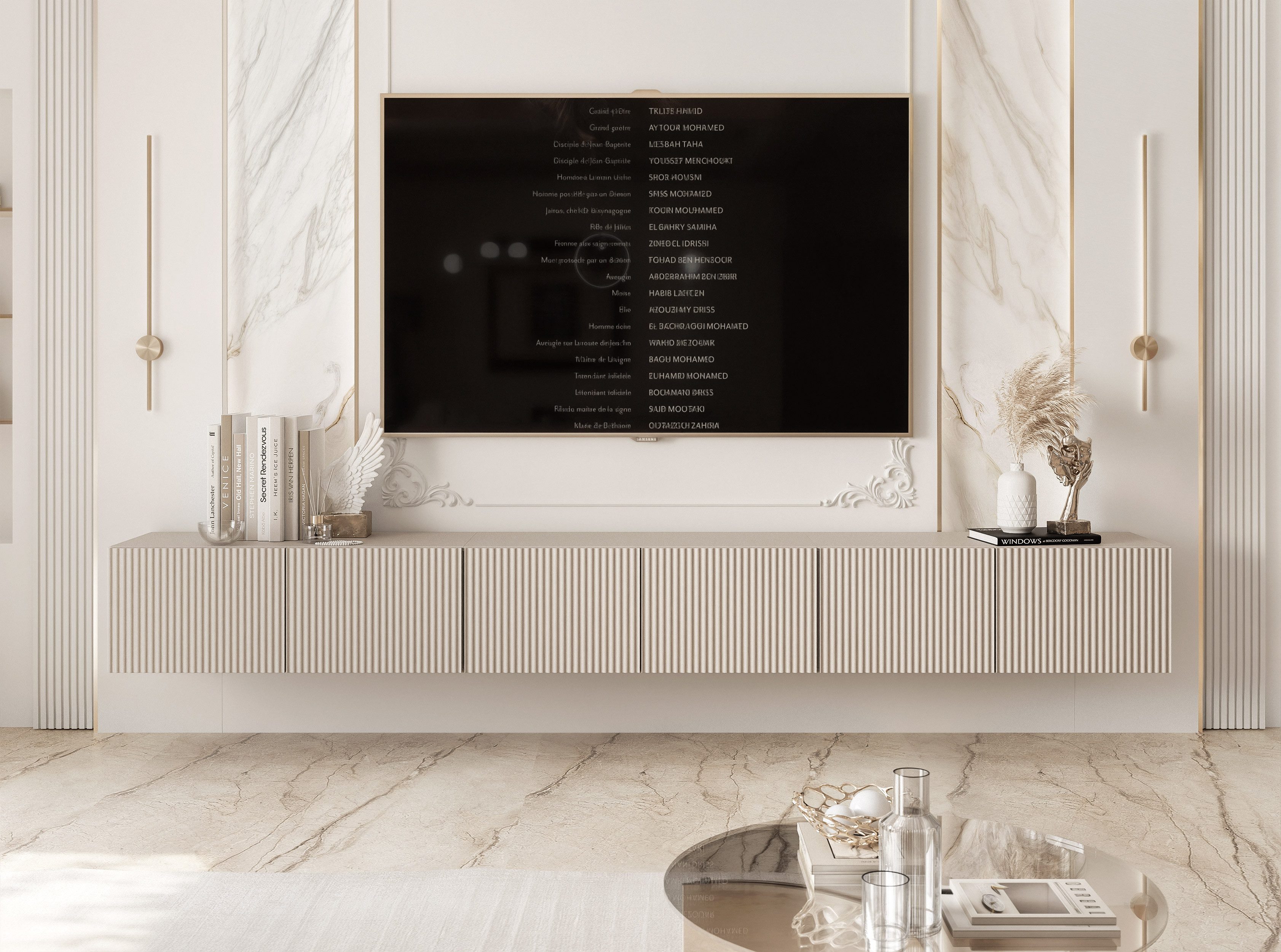 yourhouse24 Lowboard TV ANGEL 300 mit LED-Beleuchtung – Geriffelte Fronten – Bild 2 von 5