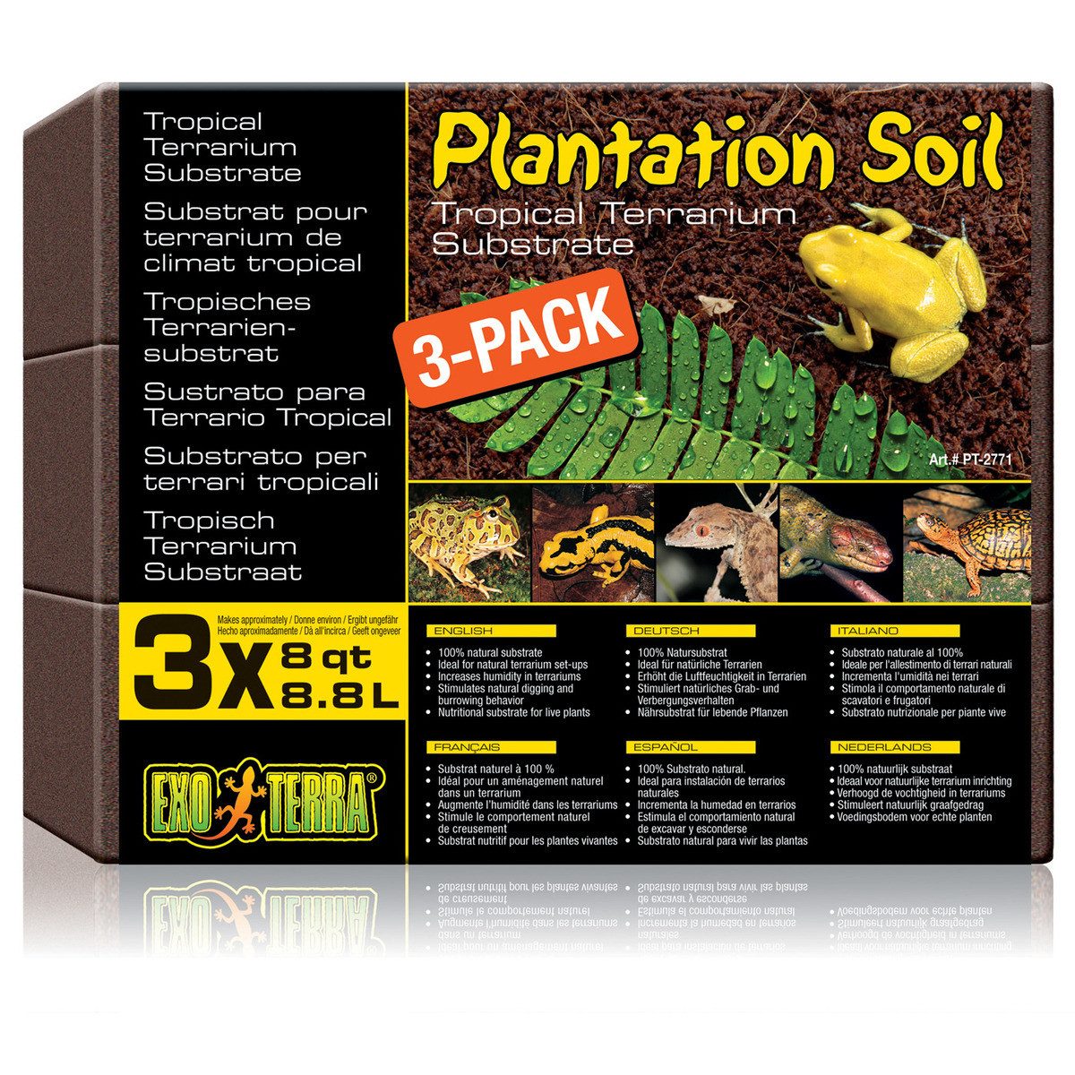 Exo Terra Terrarien-Substrat Plantation Soil - tropisches Terrarium-Substrat (Kokosfaser Briketts) 3er Pack Inhalt: 3 x 8,8 l
