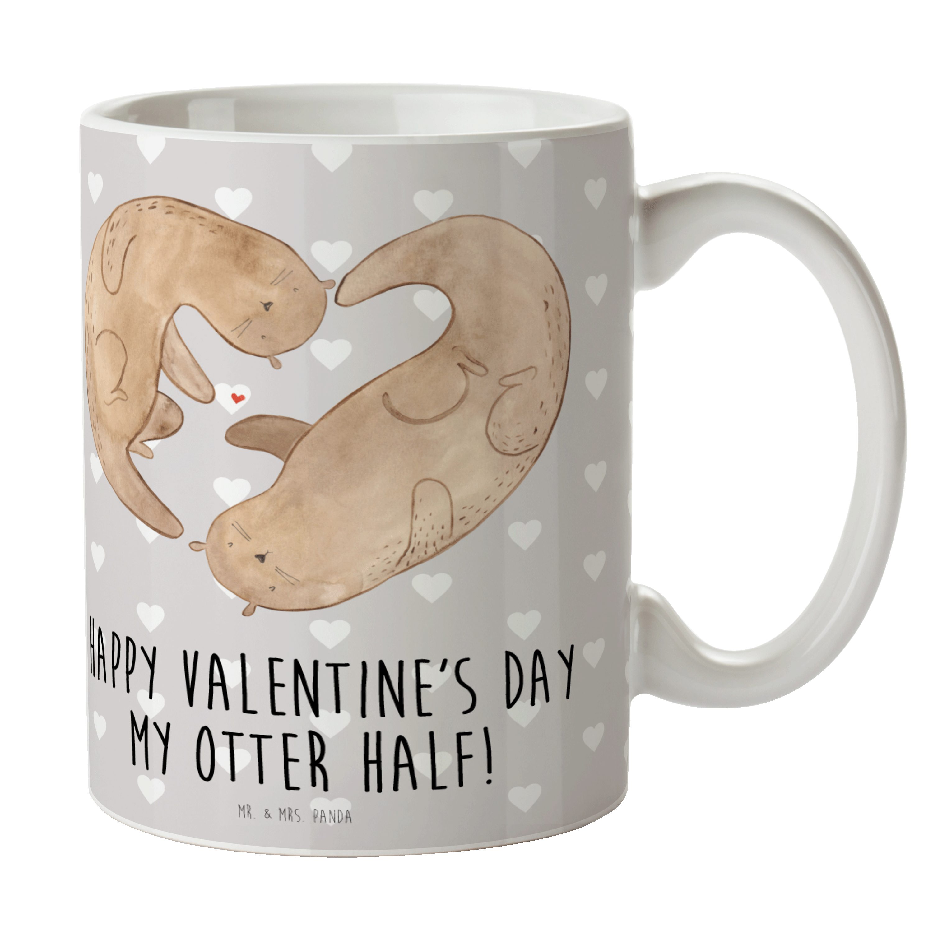 Mr. & Mrs. Panda Tasse Otter Valentine - Grau Pastell - Geschenk, Becher, Porzellantasse, Li, Keramik