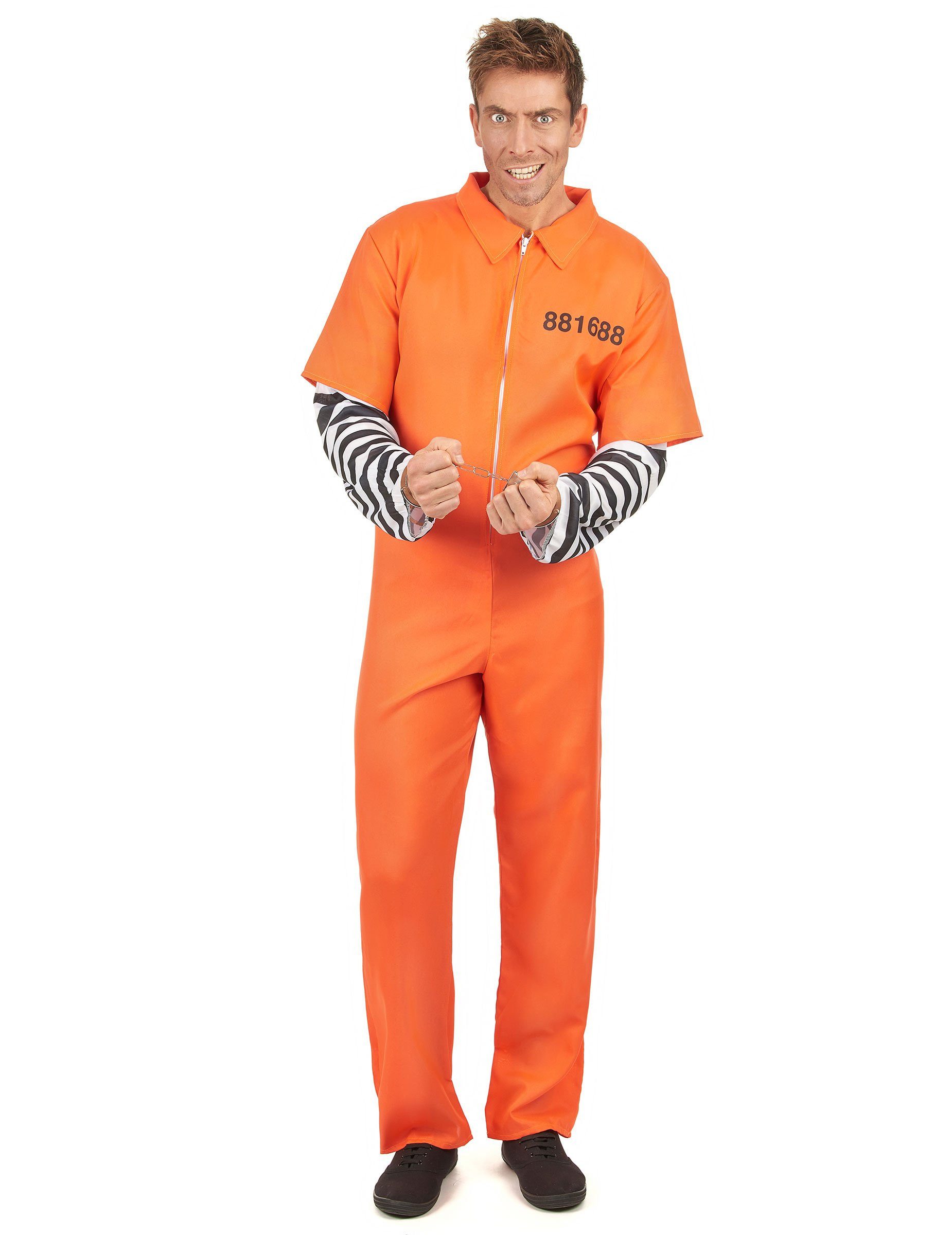 Kostüm Sträflingskostüm Overall für Herren orange-schwarz-weiss
