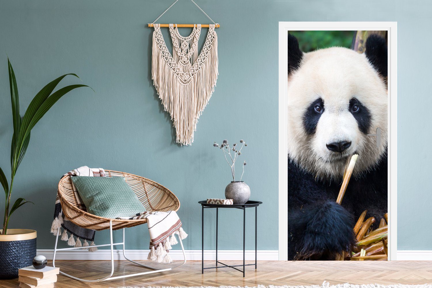 MuchoWow Türtapete Panda - für St), Fototapete bedruckt, Türaufkleber, - Tür, Matt, Bambus cm Natur, 75x205 (1
