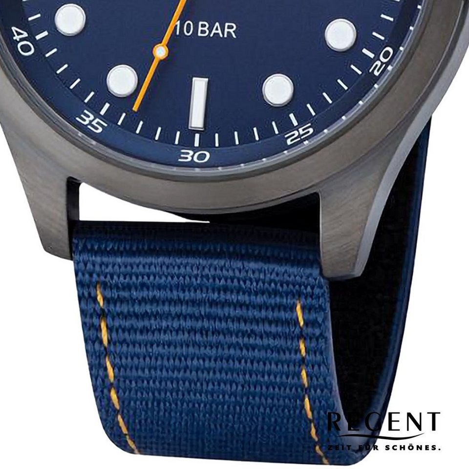 groß Analog, Regent Textilarmband, extra Quarzuhr Armbanduhr Regent Uhrzeit (ca. 42mm), Herren Herren rund, Armbanduhr