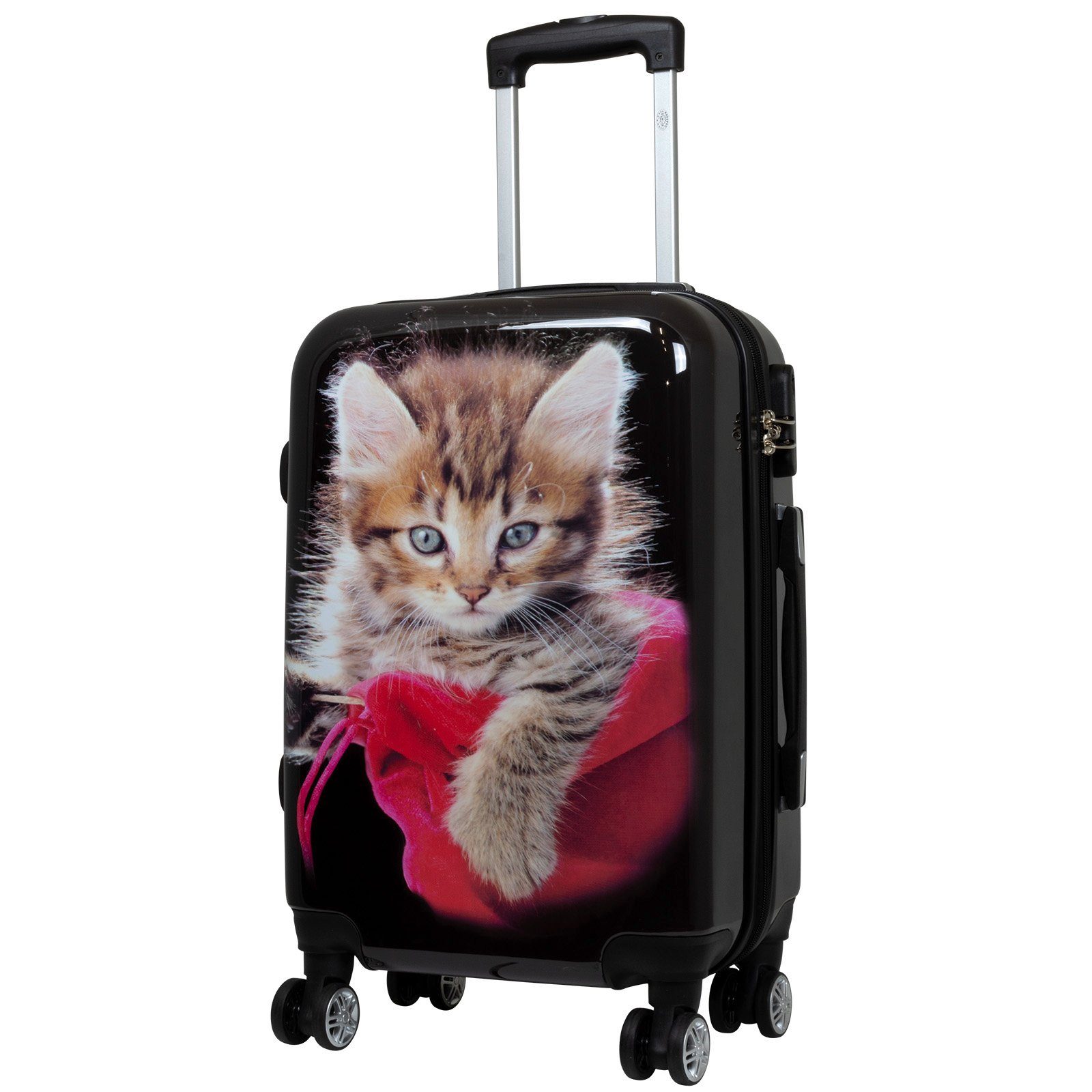 Trendyshop365 Hartschalen-Trolley Katze, Reisekoffer bunt mit Tier-Motiv, 3 Größen, 4 Rollen, Zahlenschloss, Polycarbonat, Dehnfalte