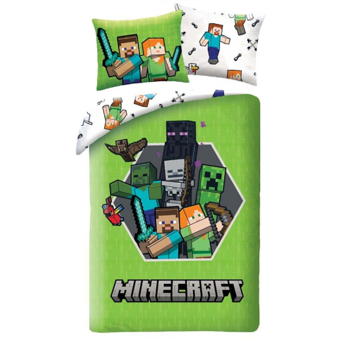 Minecraft Bettwäsche Set aus Mikrofaser Bettdeckenbezug 140 × 200 cm 70 × 90 cm Kissenbezug, Mikrofaser
