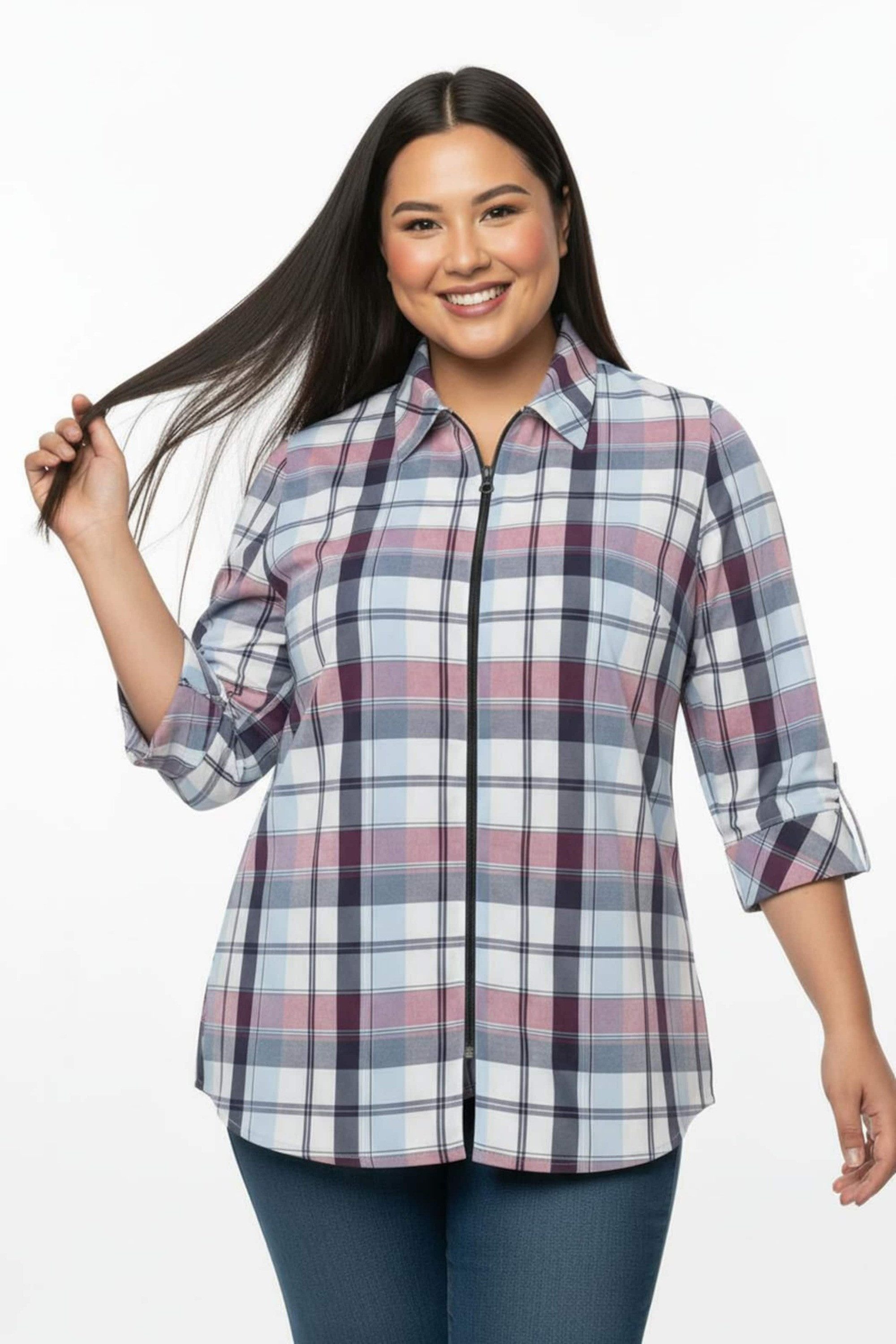 Sieh an! Klassische Bluse Karo-Bluse 3/4-Arm