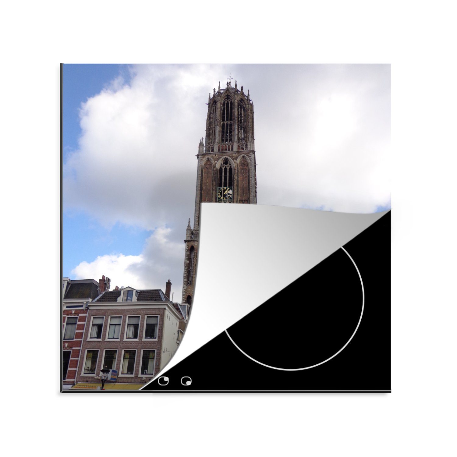 MuchoWow Herdblende-/Abdeckplatte Utrecht - Domturm - Wolken, Vinyl, (1 tlg), 78x78 cm, Ceranfeldabdeckung, Arbeitsplatte für küche