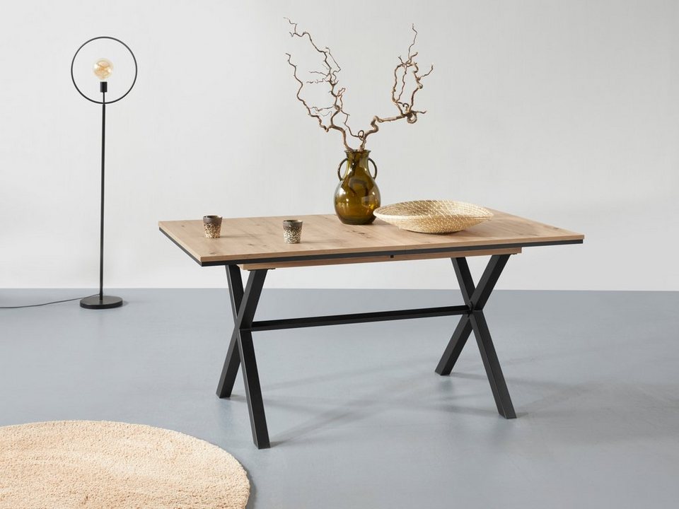 HELA Esstisch, ausziehbar 160-200 cm, Tischplatte mit farblich abgesetzter  Aufdoppelung