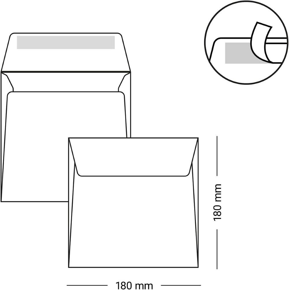 Briefumschläge24Plus Briefumschlag 25 St. 18 x 18 cm Briefumschläge Quadratisch Hafttklebend Schwarz, 180 x 180 mm Briefumschläge Recyceltes Material