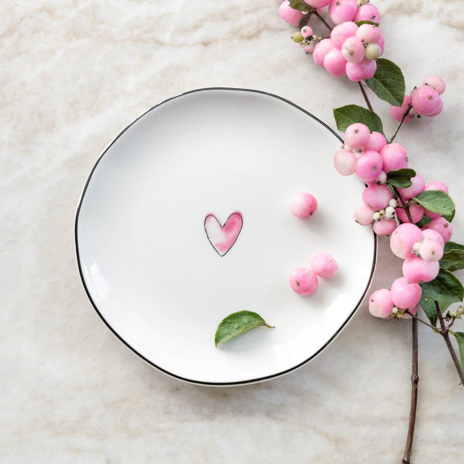 Bastion Collections Kuchenteller Watercolour Heart, Spülmaschinengeeignet, Weiß, Herz, ⌀ 13cm, Weiß, Herz, H: 1.5cm