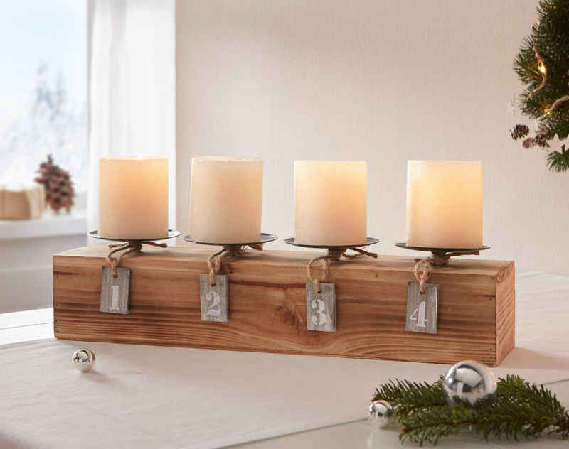 Home-trends24.de Adventskranz Adventskranz Kerzenboard Kerzenhalter Weihnachtsdeko Advent Holz