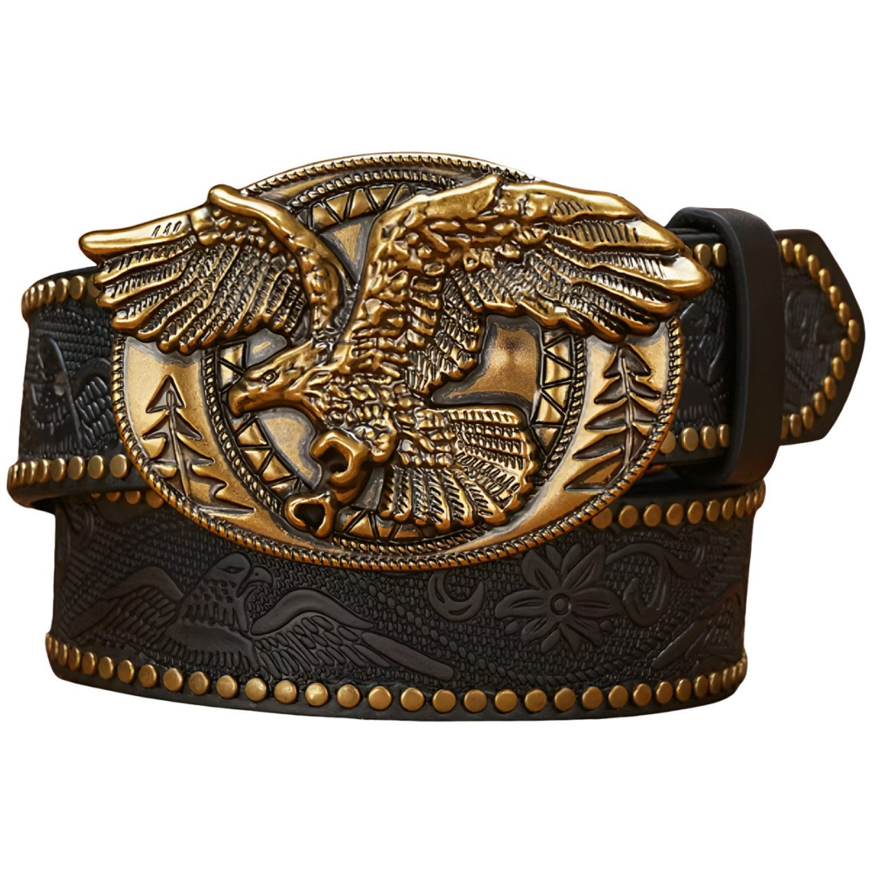 Ware aus aller Welt Nietengürtel Westerngürtel mit Adler Schnalle – im authentischen Cowboy Style (1-St)