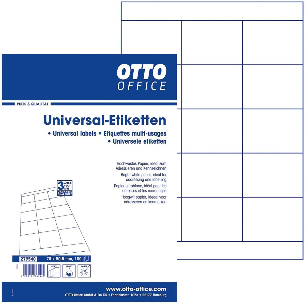 Otto Office Etiketten Standard, 1500 Stück, 70x50,8 mm, hochweiß, selbstklebend