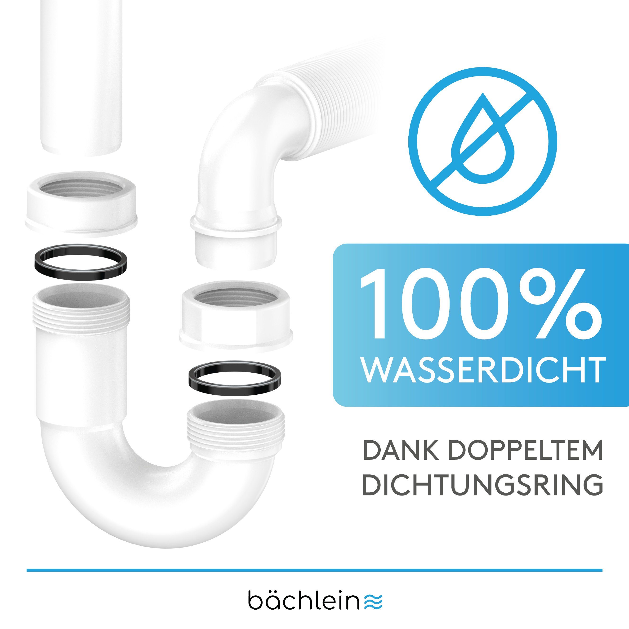 Bächlein Siphon flexibler Röhrensiphon für Küchenspüle, Made in Germany