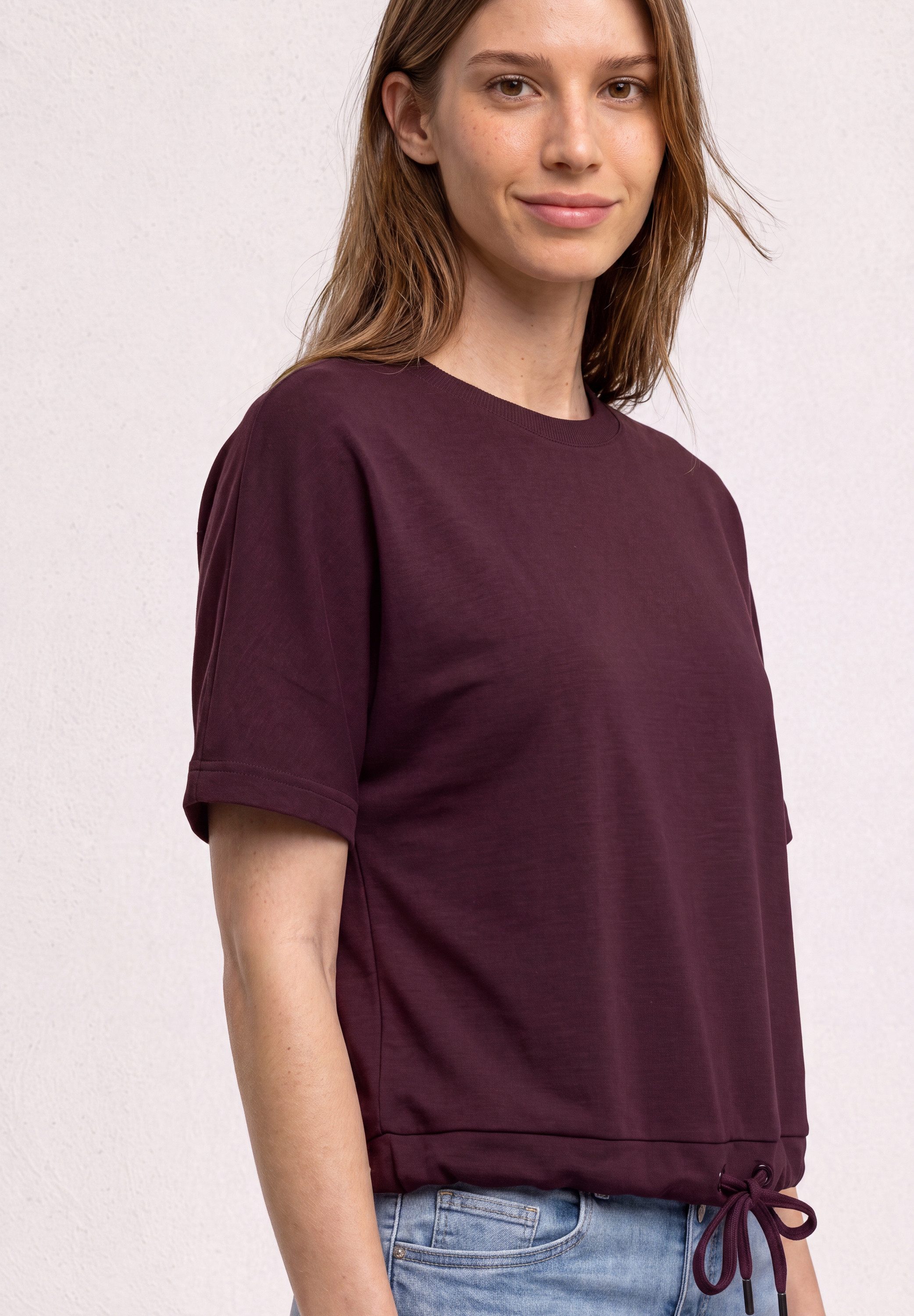 STREET ONE T-Shirt mit Tunnelzug am Saum, im Silk-Look