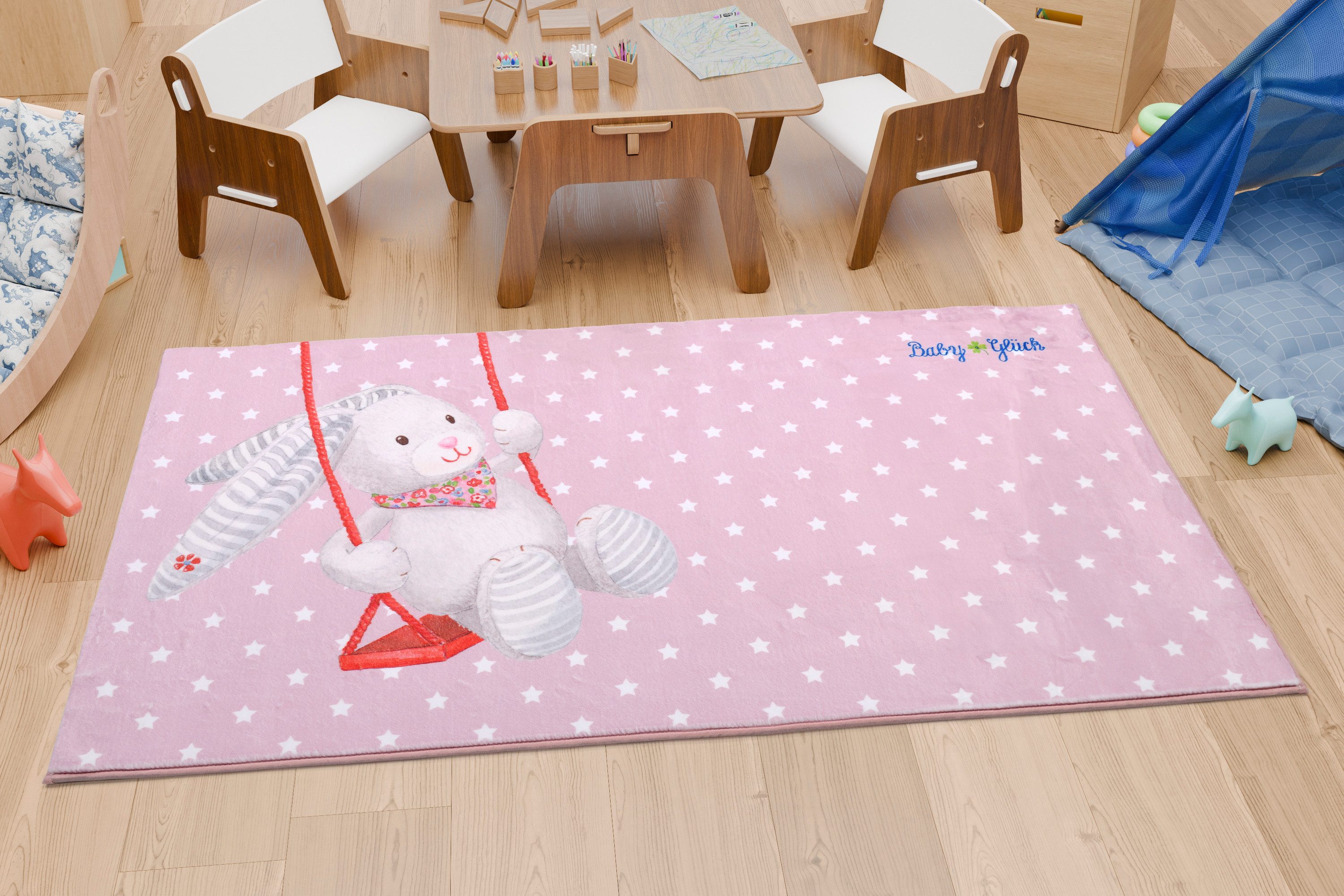Babyglück Kinderteppich Baby Glück Hase rosa, rechteckig