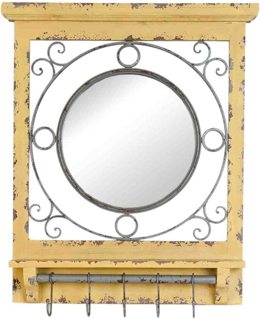 Clayre & Eef Wandspiegel Spiegel Holz Rahmen + Gußeisen Haken Gaderobe shabby 60 x 82 cm, Landhaus Deko shabby chic