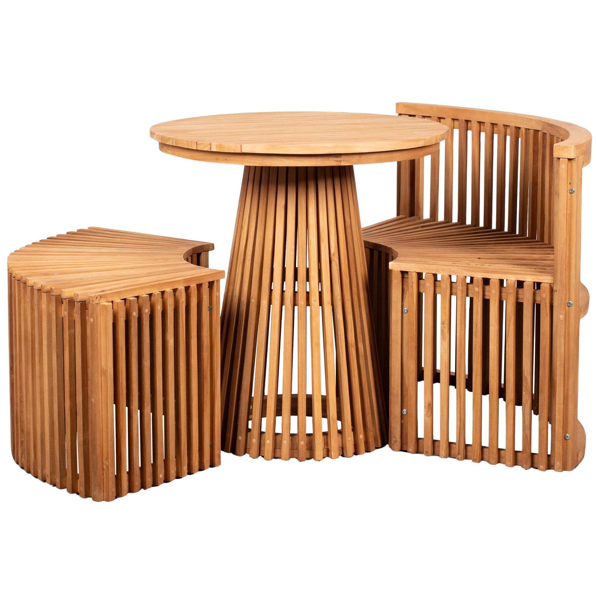 bene living Gartenlounge-Set Henfield - Teakholz, (Gartenmöbelgruppe, 3-tlg., Sitzbank, Hocker, Tisch), praktisch und schnell einsatzbereit - zusammenstellbar