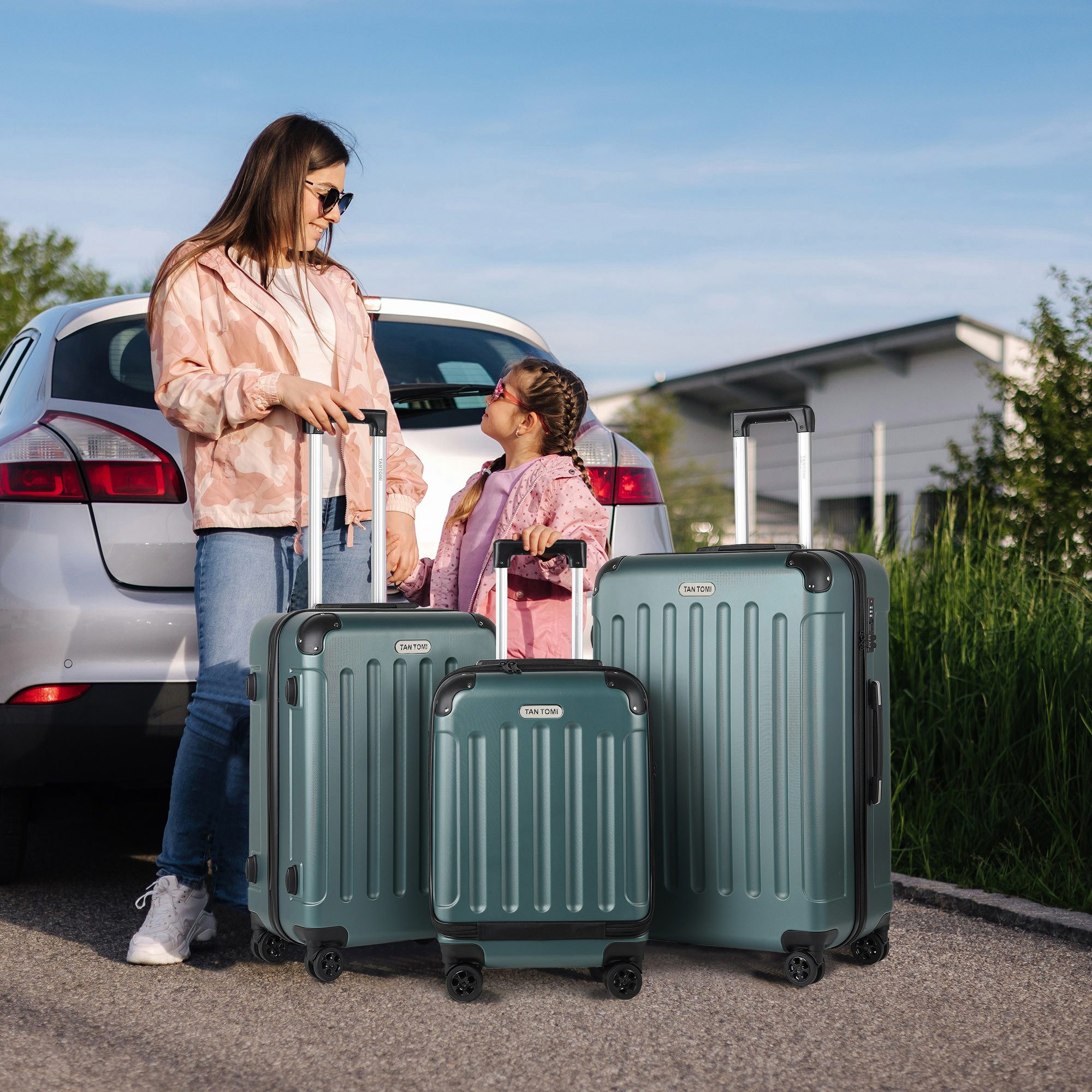 TAN.TOMI Kofferset 3-Tlg ABS Handgepäck Koffer-Set Rollkoffer Reisekoffer, 4 Rollen, Reisetrolley Leicht mit 4 Rollen 360° Große Kapazität Trolley