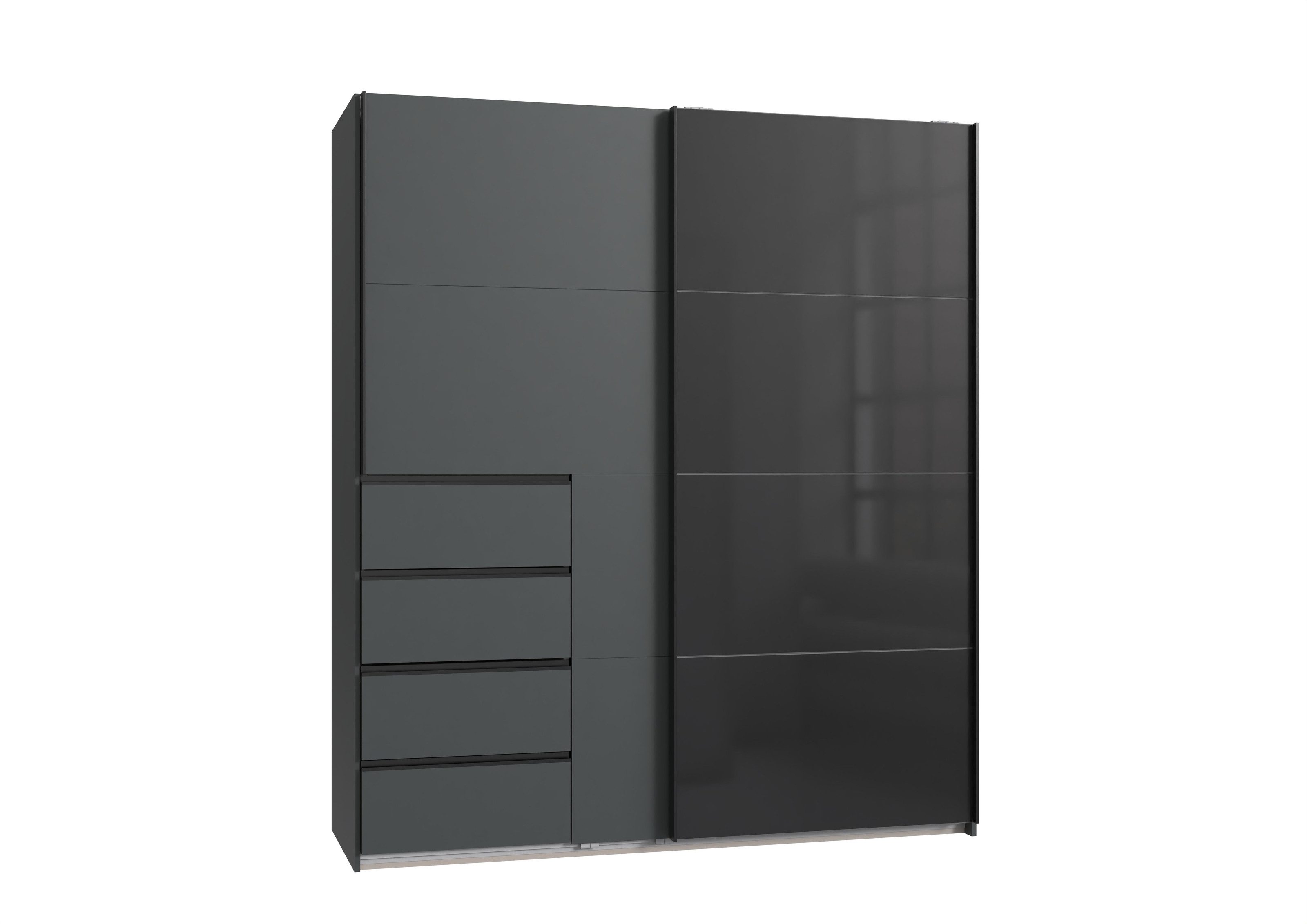 freiraum Schwebetürenschrank BALI in GRAPHIT / GLAS SCHWARZ - 180x208x64cm (BxHxT)