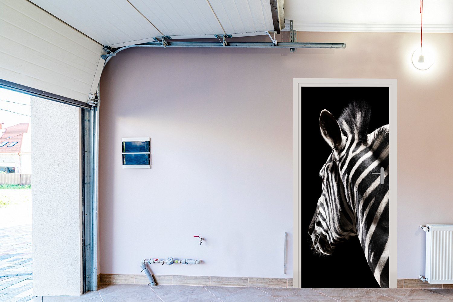 Fototapete bedruckt, Türaufkleber, Tiere - St), Wilde für Muster, (1 cm Türtapete Tür, MuchoWow Zebra - Matt, 75x205