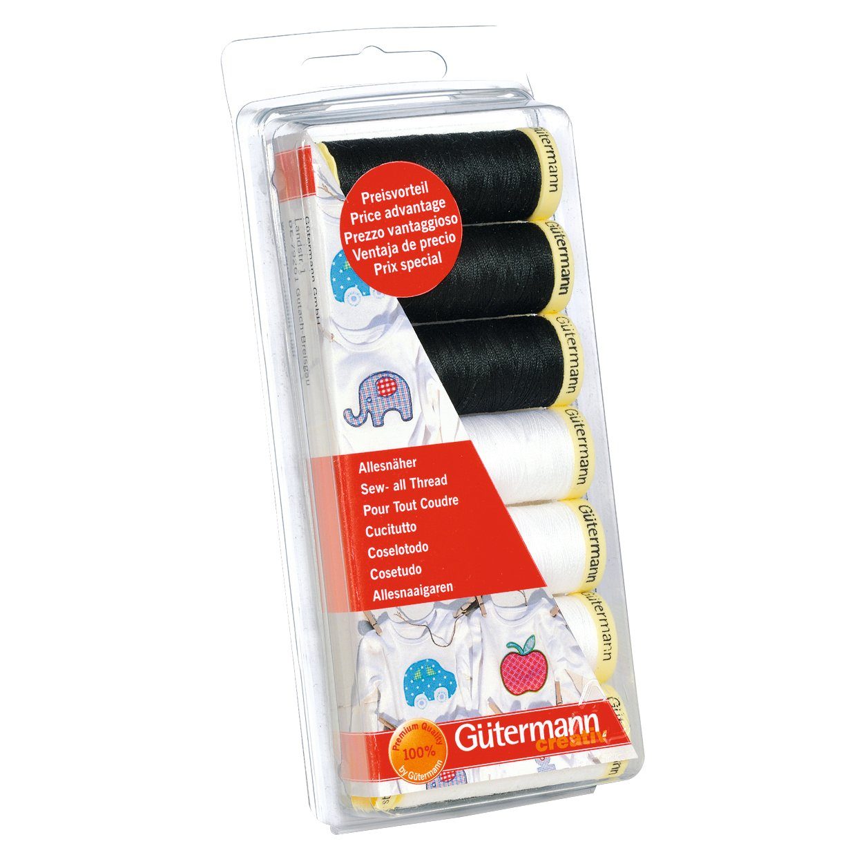 Gütermann Всеsnäher Nähgarn, Schwarz & Weiß, 7er-Set