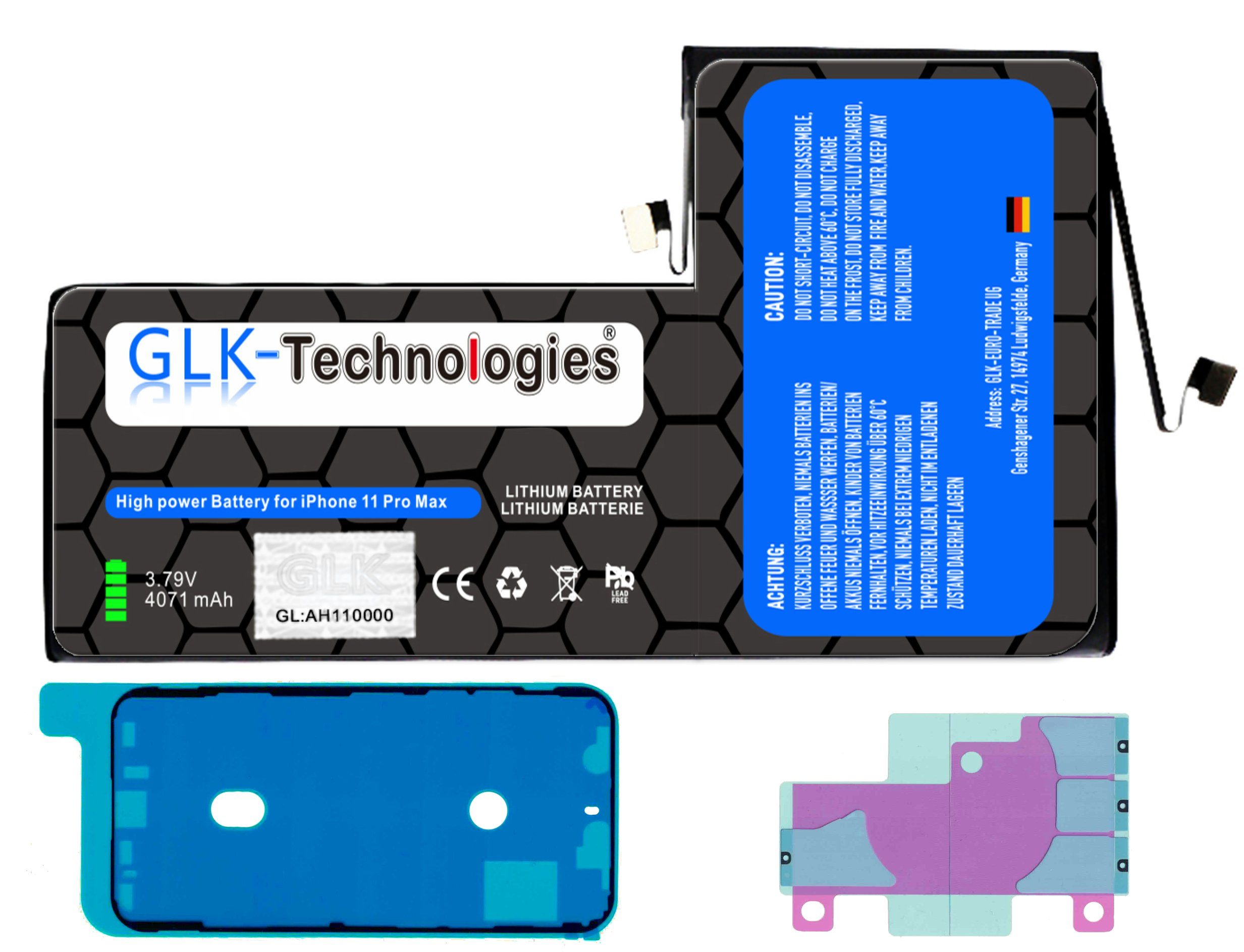 GLK-Technologies High Power Ersatz Akku für Apple iPhone 11 Pro Max 2X Klebebandsätze Smartphone-Akku 4071 mAh (3,8 V)