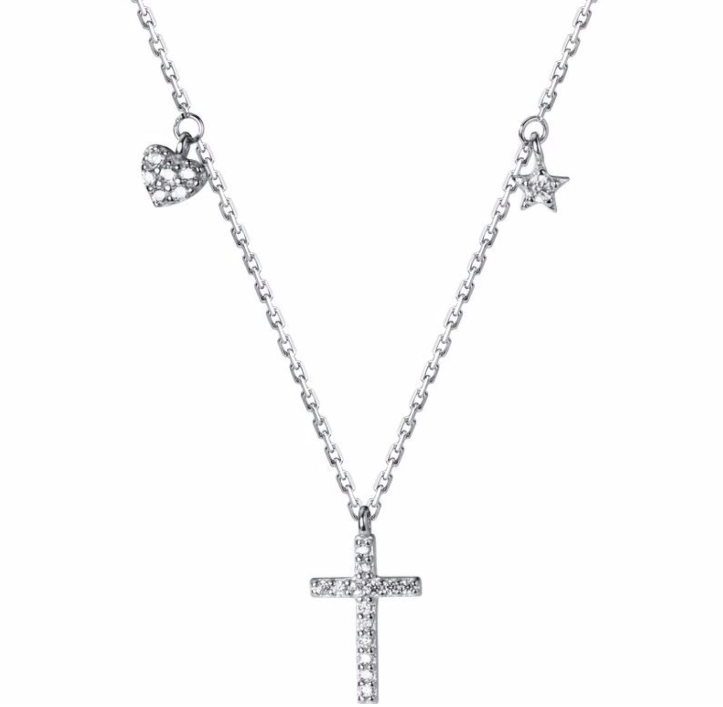 Zirkonia, Fancifize Anhänger Kette mit Halskette Sterling Anhänger Halskette 925 mit Kreuz-07, Anhänger 40+5cm Silber Kreuz