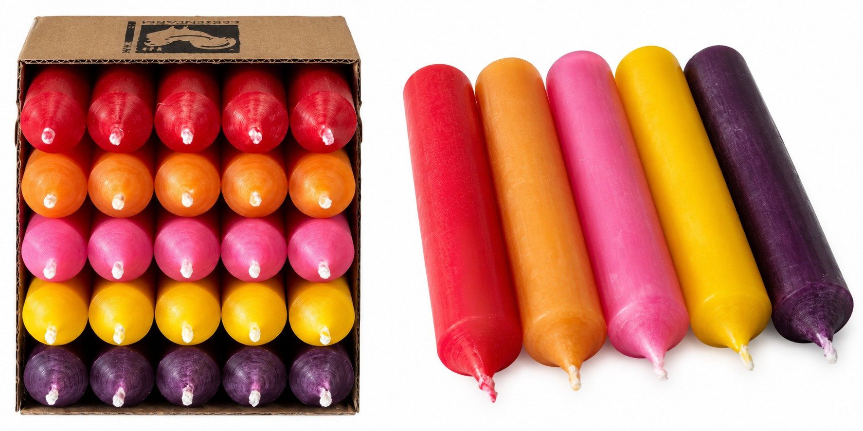 Hahn Kerzenfarm Spitzkerze Kurze Stabkerzen 10 cm – Farbmix - 25 Stück - Made in Germany, durchgängig gefärbt, RAL Farben, Made in Germany, tropffrei