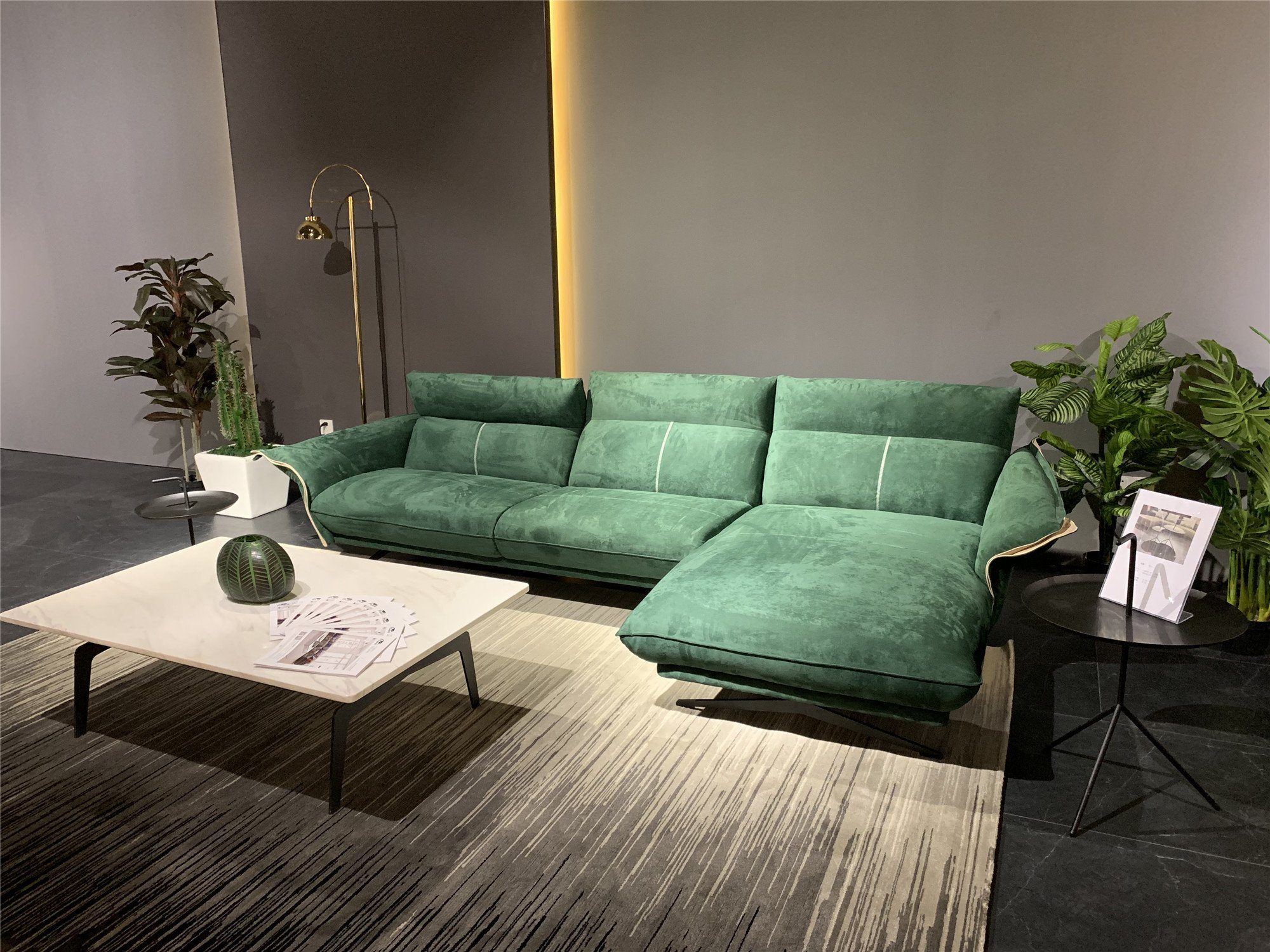 JVmoebel Ecksofa, Design Stoff Ecksofa L-Form Sofa Couch Design Polster Textil Grün
