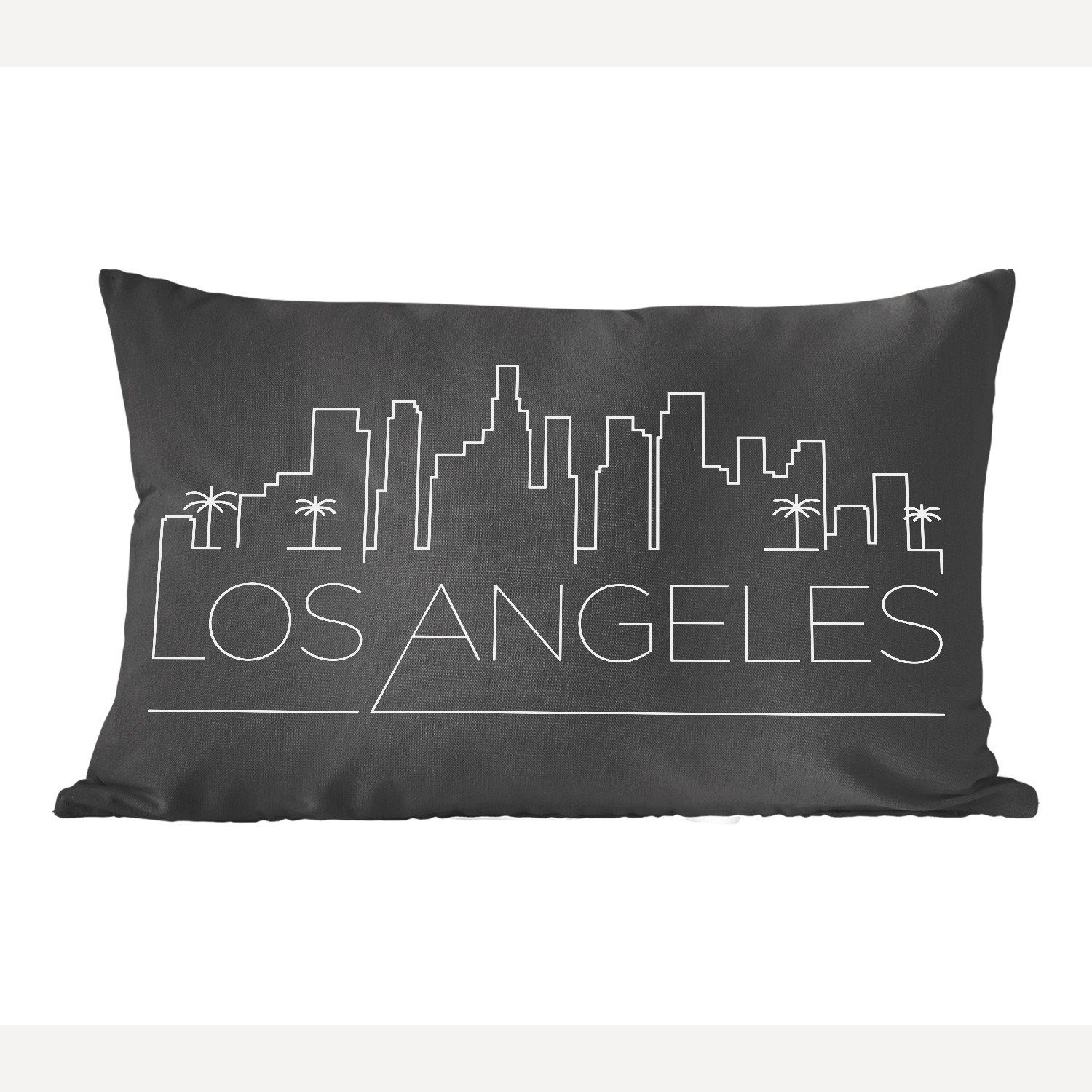 MuchoWow Dekokissen Skyline "Los Angeles" schwarz, Wohzimmer Dekoration, Zierkissen, Dekokissen mit Füllung, Schlafzimmer