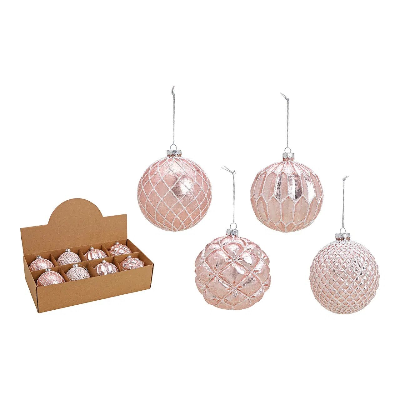 Interdesign24 Weihnachtsbaumkugel Glitter (16 St), Pink/Silber aus Glas 10 cm