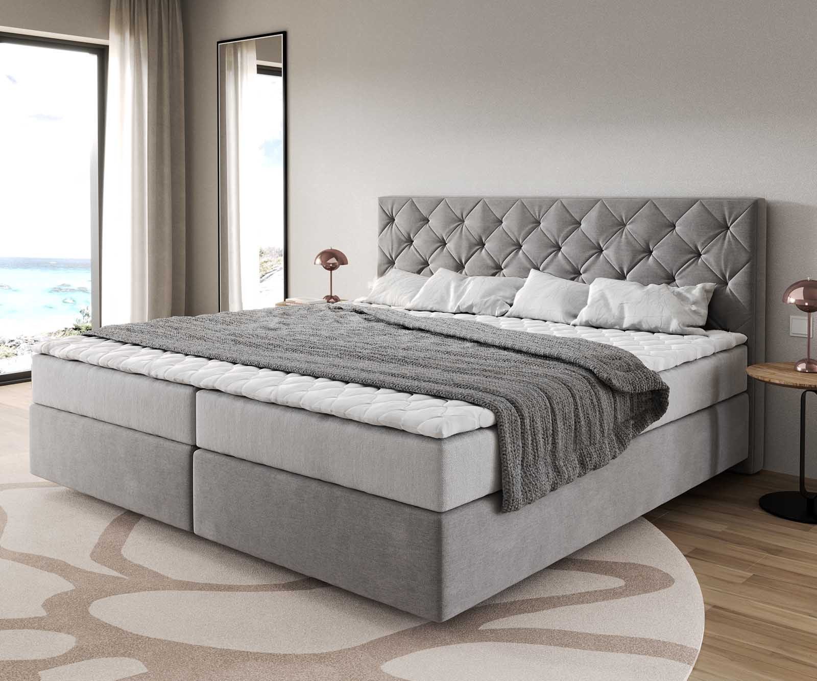 DELIFE Boxspringbett Dream-Great, Mikrofaser Grau 200x200 cm mit Taschenfed günstig online kaufen