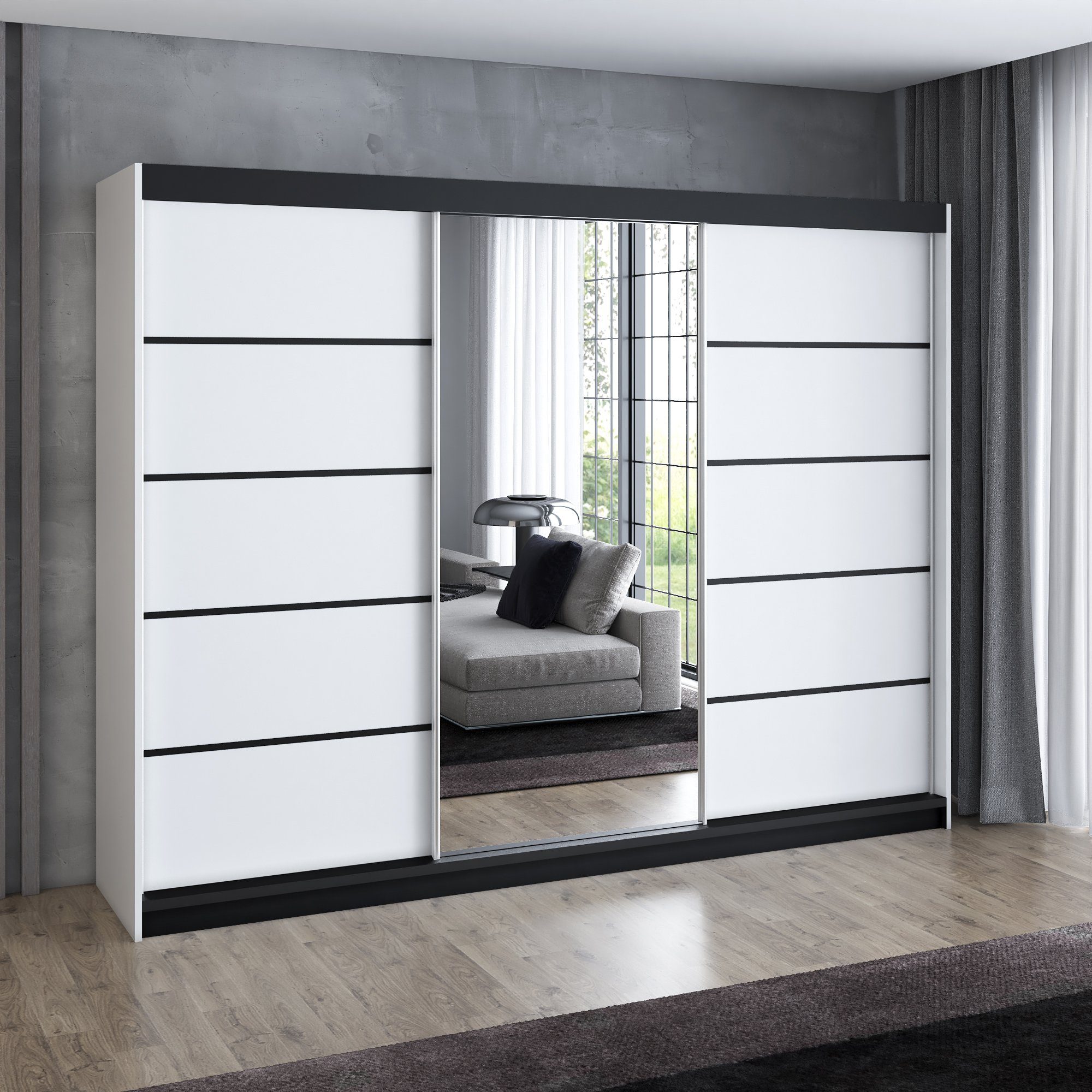 A&J MöbelLand GmbH Schiebetürenschrank VILUNO mit 4 Schubladen und Spiegel (nur für kurze Zeit! TOP ANGEBOT! Geräumiger Schrank mit einer Breite von 200 cm und  – Bild 2 von 5