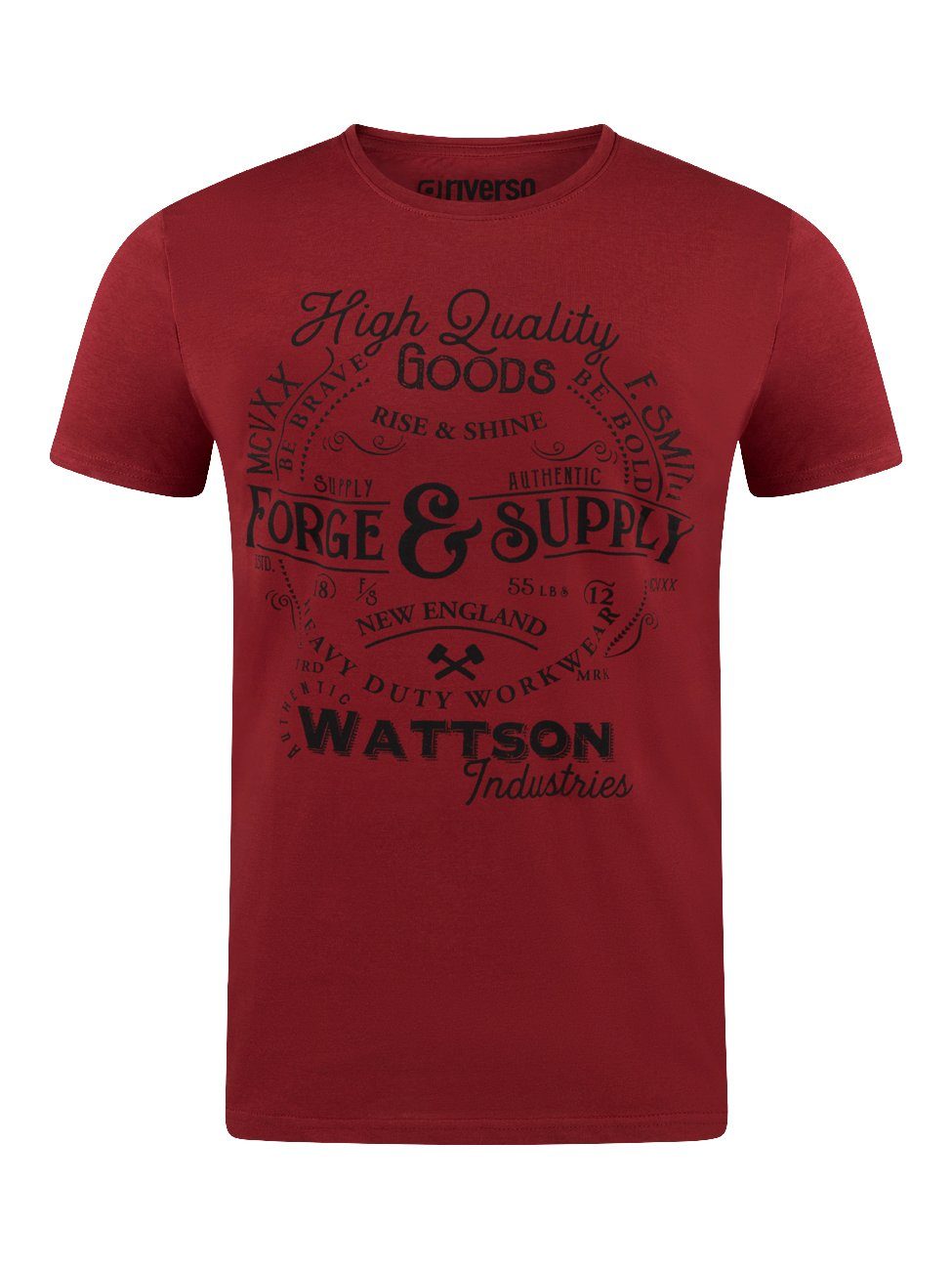 (1-tlg) 100% Kurzarm mit Baumwolle Printshirt RIVLeon Rot Rundhalsausschnitt Regular aus riverso Tee (PJD) Shirt T-Shirt Herren Fit