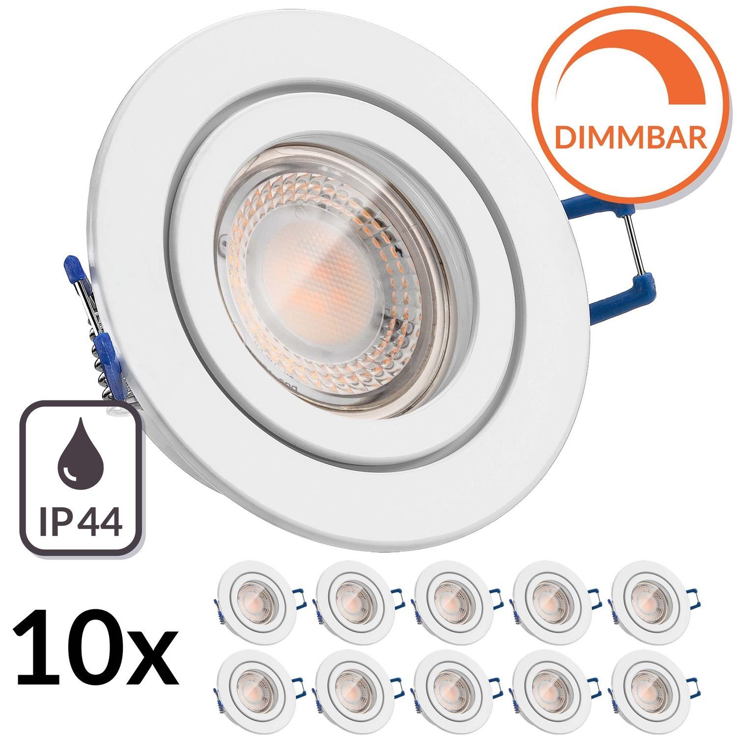 LEDANDO LED Einbaustrahler 10er IP44 LED Einbaustrahler Set extra flach in weiß mit 5W LED von LE | Strahler