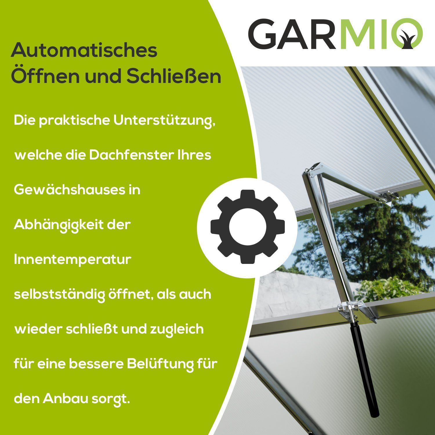 GARMIO Gewächshaus, für automatisch Öffnungswinkel Fensteröffner stromlos, Fensterheber, Hubkraft, 7,5kg Gewächshaus und stufenloser selbstständig, temperaturgesteuerter