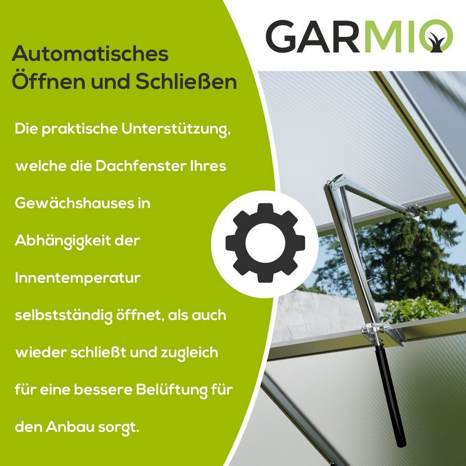 GARMIO Gewächshaus Fensteröffner für Gewächshaus, automatisch und  selbstständig, 7,5kg Hubkraft, stromlos, temperaturgesteuerter  Fensterheber, stufenloser Öffnungswinkel