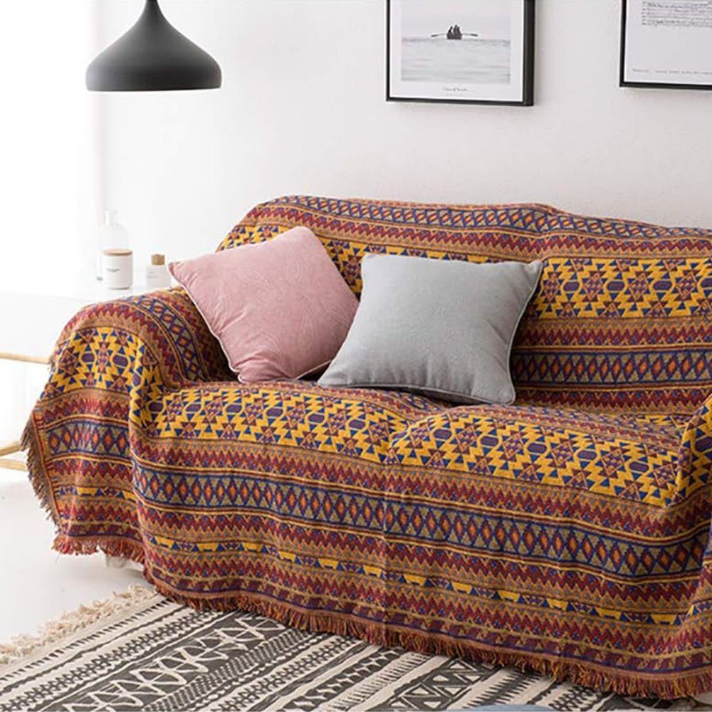 Stil Muster FELIXLEO Sofa Tagesdecke für mit Boho Sessel, Tagesdecke und Geometrisches