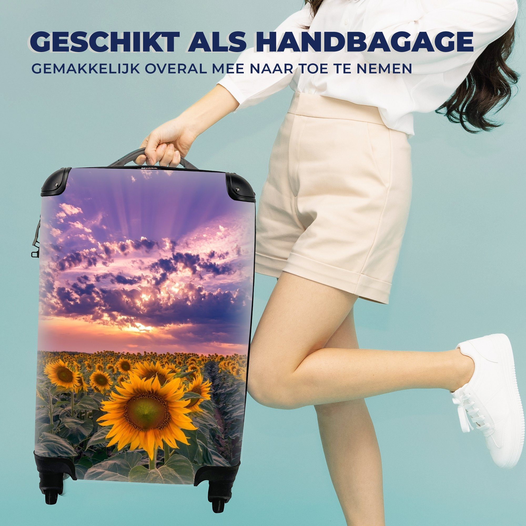 Rollen, - Handgepäck - für Reisekoffer Trolley, Sonnenuntergang, Lila - Ferien, Reisetasche Handgepäckkoffer Blumen MuchoWow mit 4 rollen, Himmel