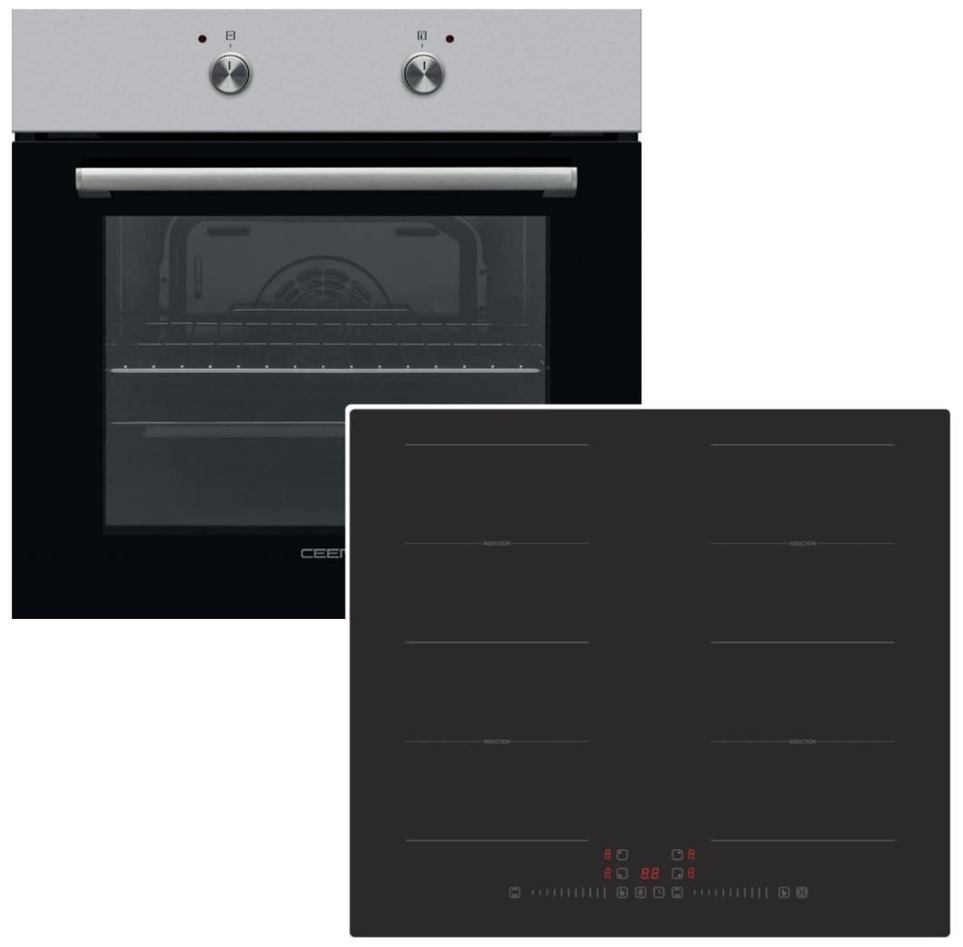 VESTEL Backofen-Set Edelstahl Pizzastufe + PKM Induktionskochfeld Flex Booster autark 60cm