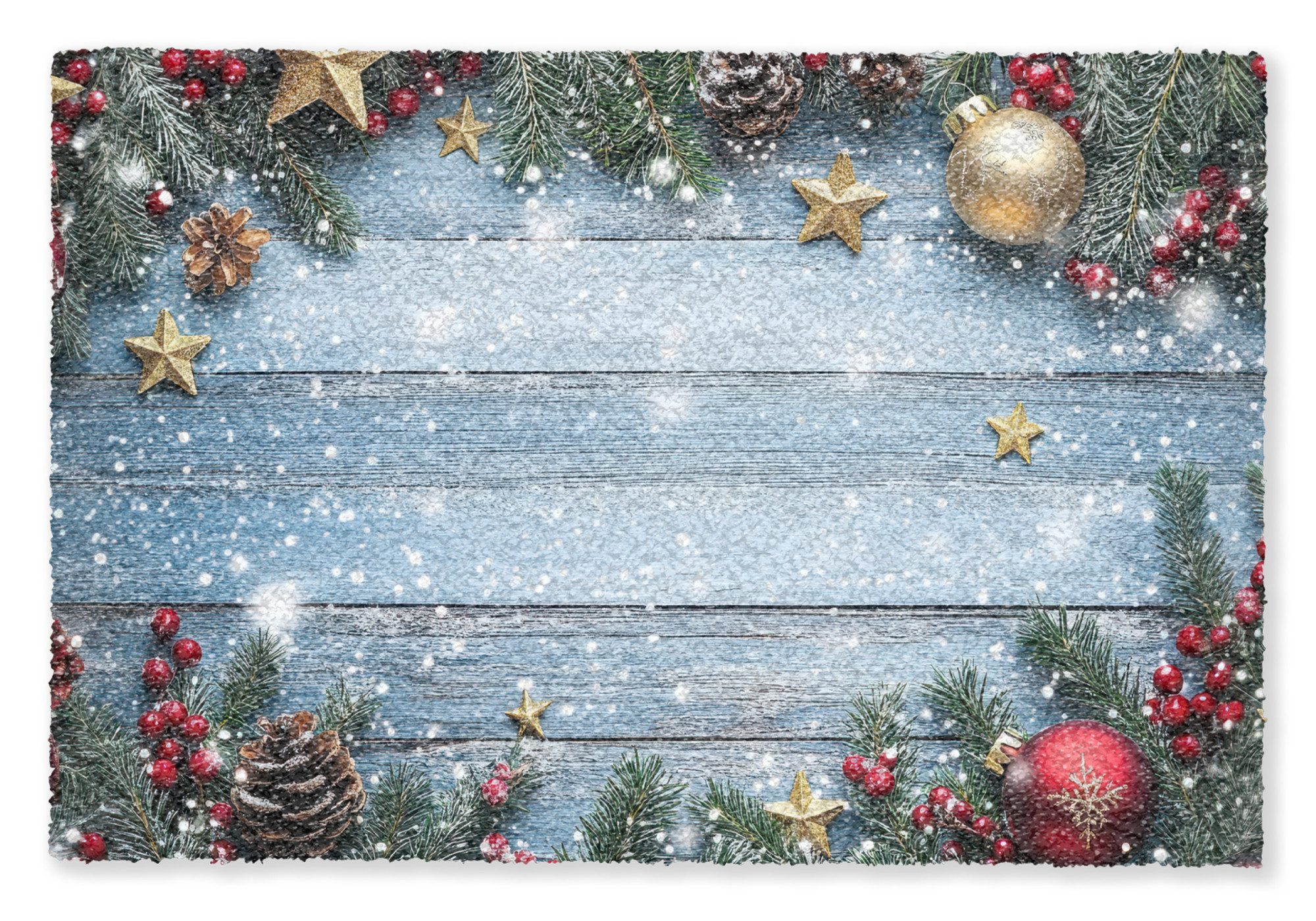 MuchoWow Fußmatte Groß Weihnachtsrahmen - Schnee - Mehrfarbig, Rechteckig, Schmutzfangmatte, Schuhabtreter, Türvorleger 120x80 cm