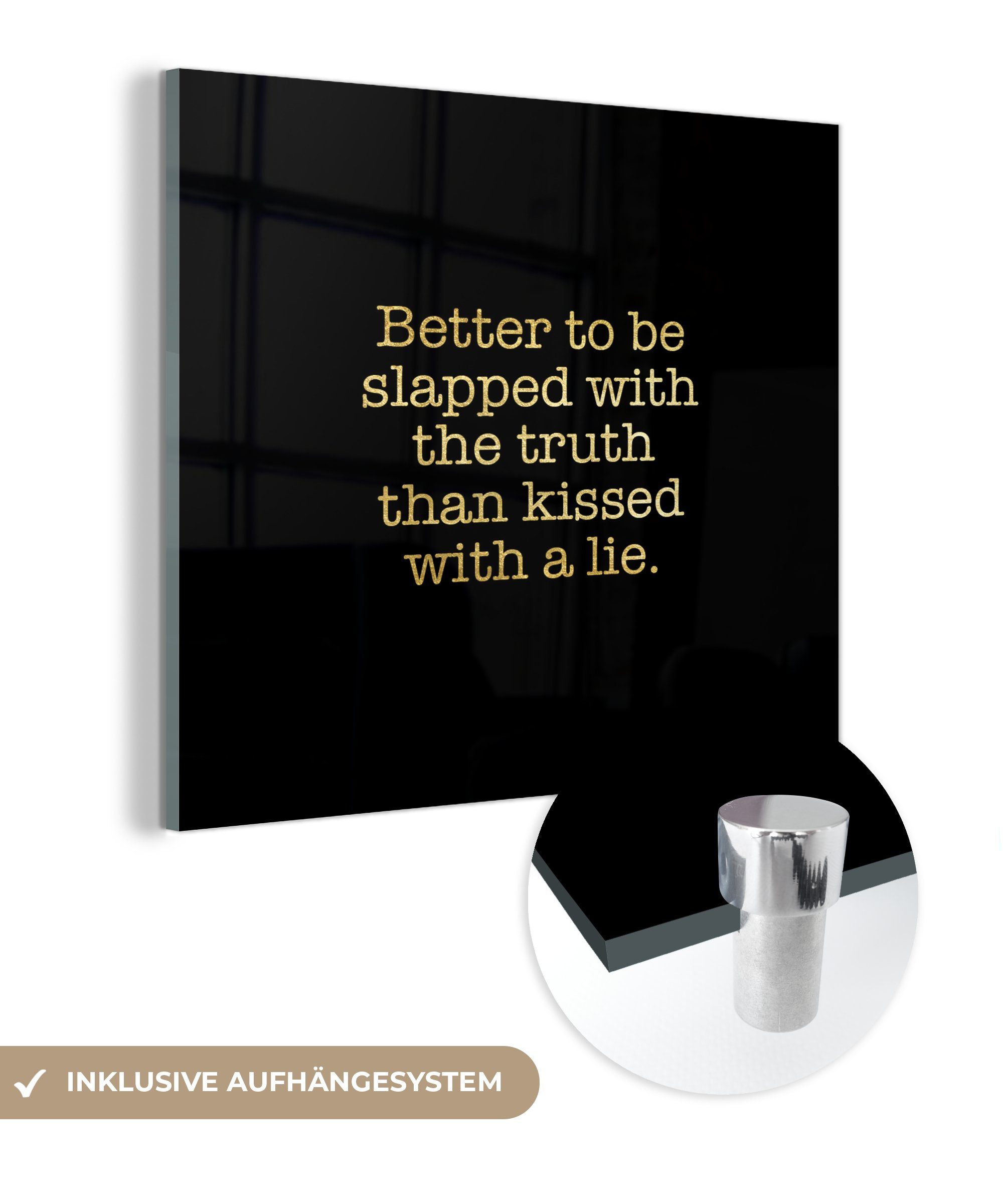 MuchoWow Acrylglasbild Wahrheit - Gold - Schwarz - Zitat, (1 St), Glasbilder - Bilder auf Glas Wandbild - Foto auf Glas - Wanddekoration