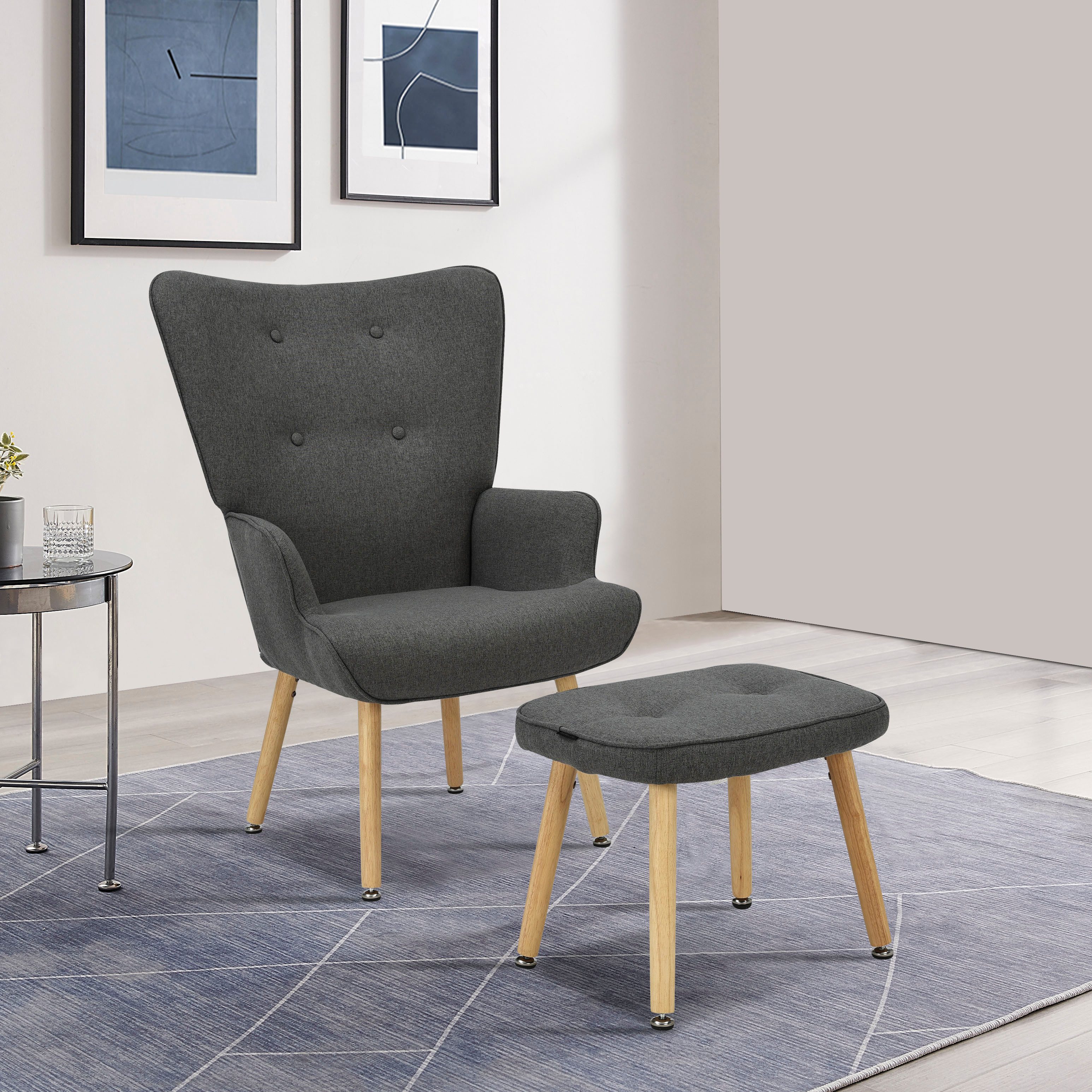 OTTO home Ohrensessel PERHAM, Sessel mit Hocker im Set, Knopfheftung, Massi günstig online kaufen