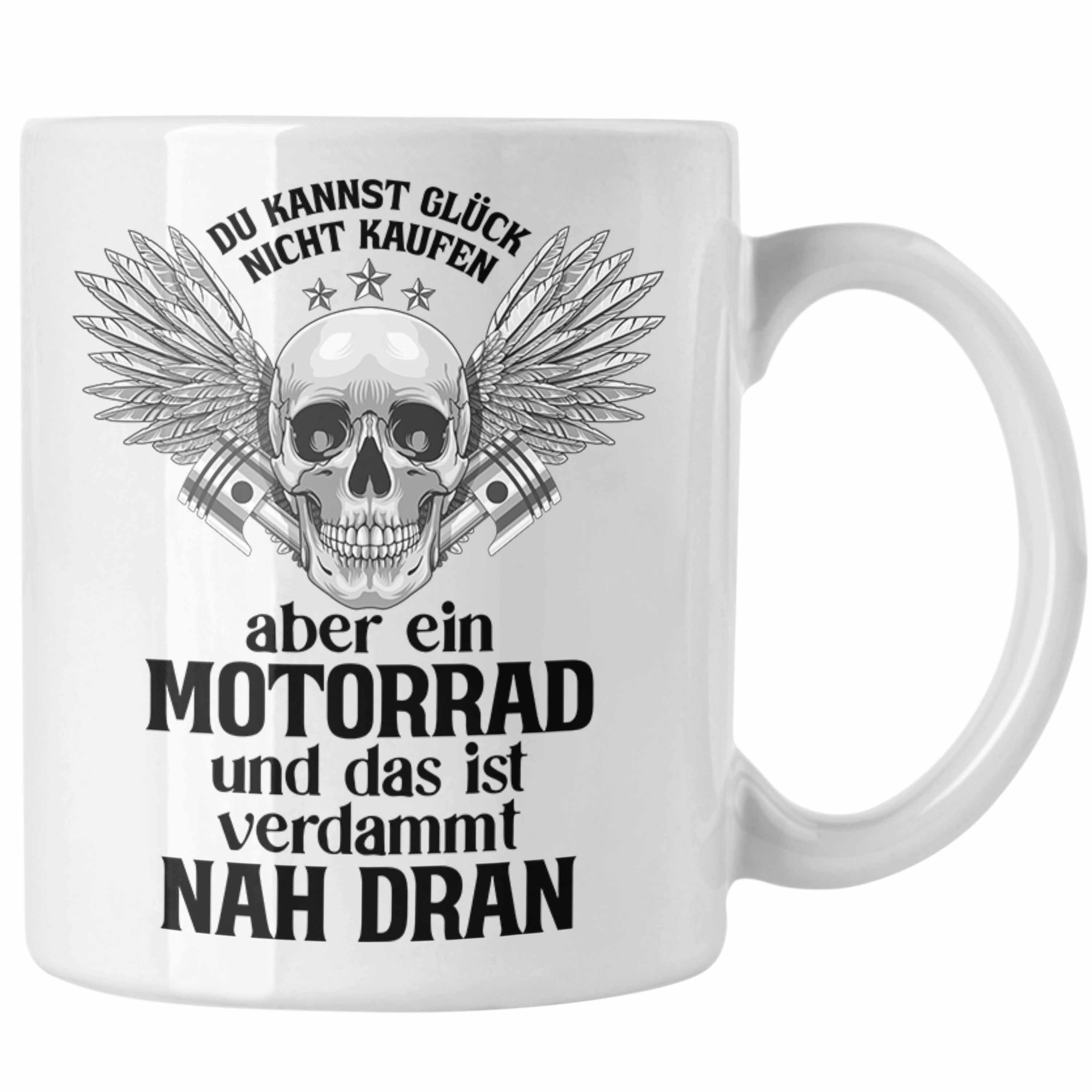 Trendation Tasse Trendation - Motorradfahrer Geschenk für Männer Motorrad Tasse Spruch Kaffeetasse für Biker Herren Weiss