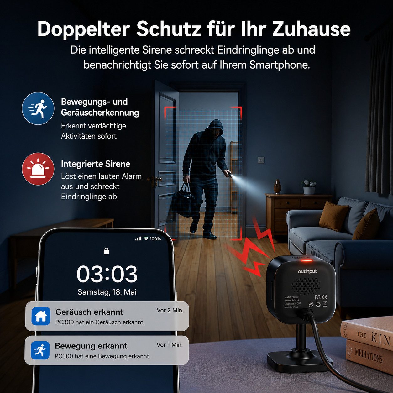 SpionProfi Überwachungskamera 2K Wlan Live Cam Mini Überwachungskamera Innen Haus Kamera (Innenbereich, Wifi IP Haus Geschäft Mini Kamera mit Bewegungsmelder & Nachtsicht)