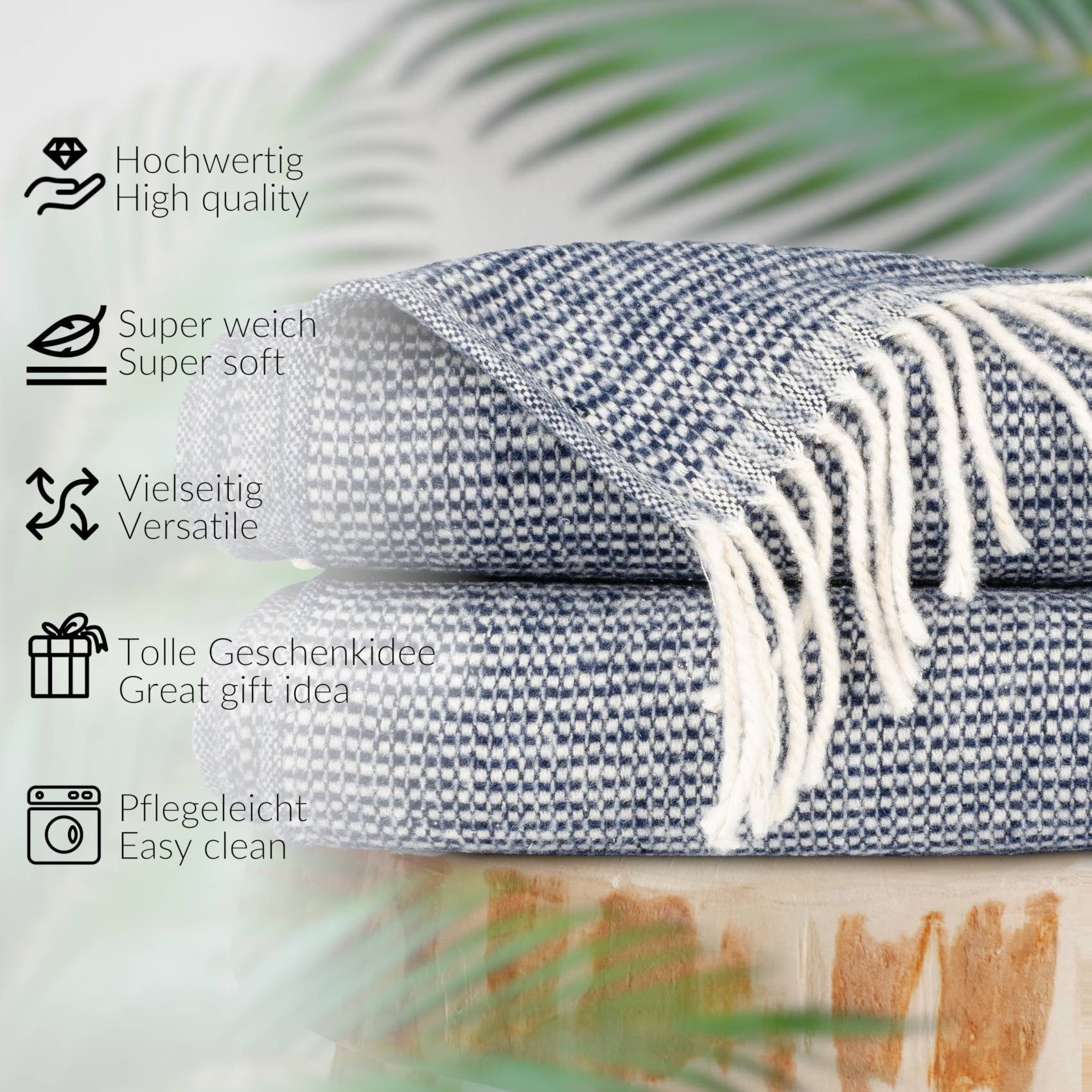 Plaid Emma Kuscheldecke Tagesdecke hochwertige Reisedecke Wohndecke, ANRO, Wendedecke kuschelig-weich 130x160cm Blau – Bild 2 von 5