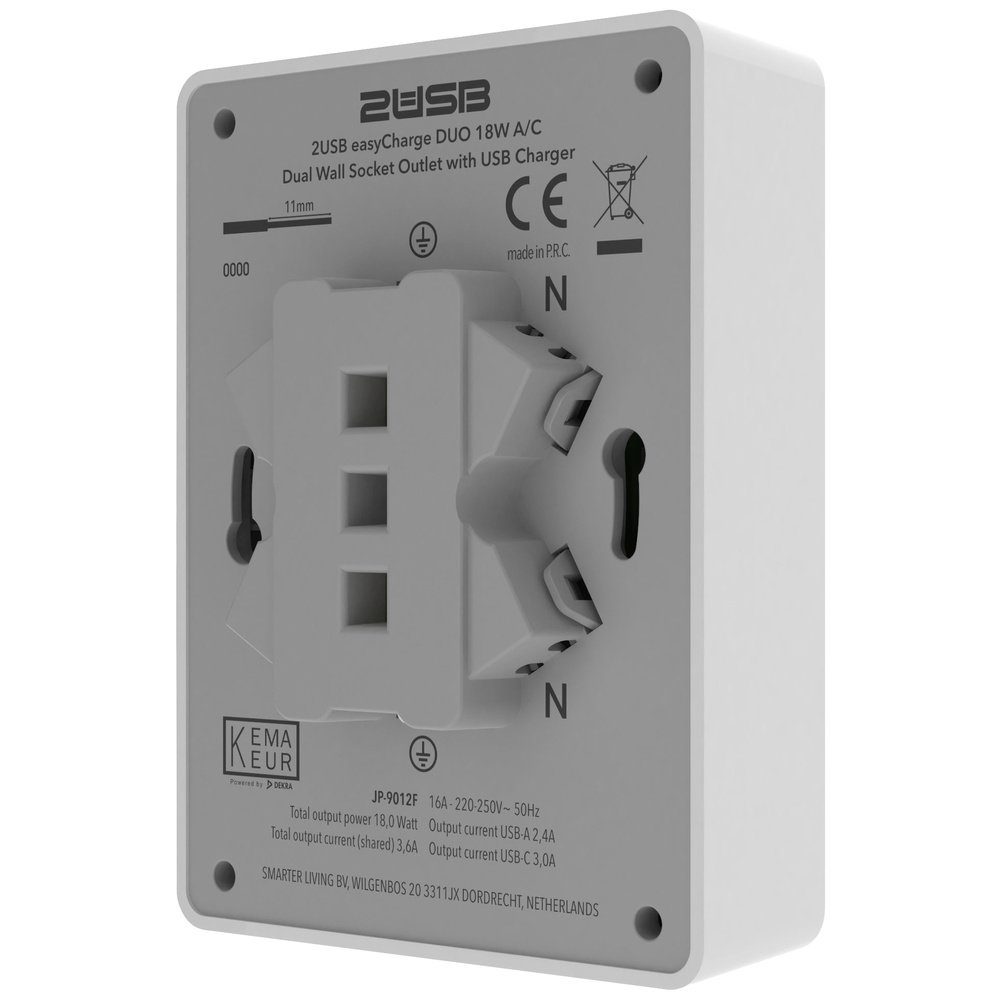 2USB Steckdose 2USB 2U-449221 Unterputz-Dose mit USB-C®, mit USB-Ladeausgang Weiß