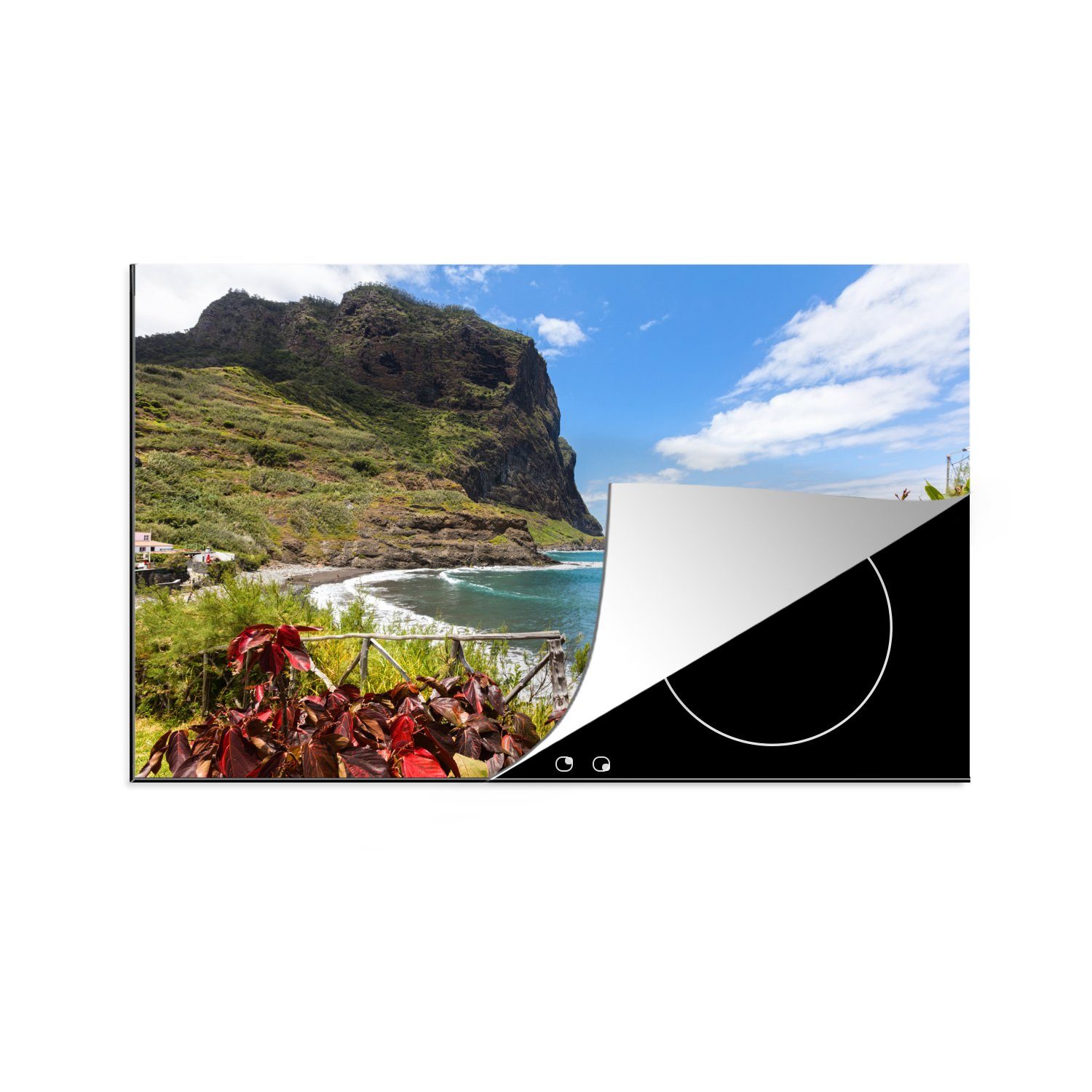 Schutz für auf die cm, Herdblende-/Abdeckplatte schöne Bucht (1 Vinyl, Ceranfeldabdeckung 81x52 Madeira, MuchoWow tlg), küche, Induktionskochfeld Vegetation mit Eine